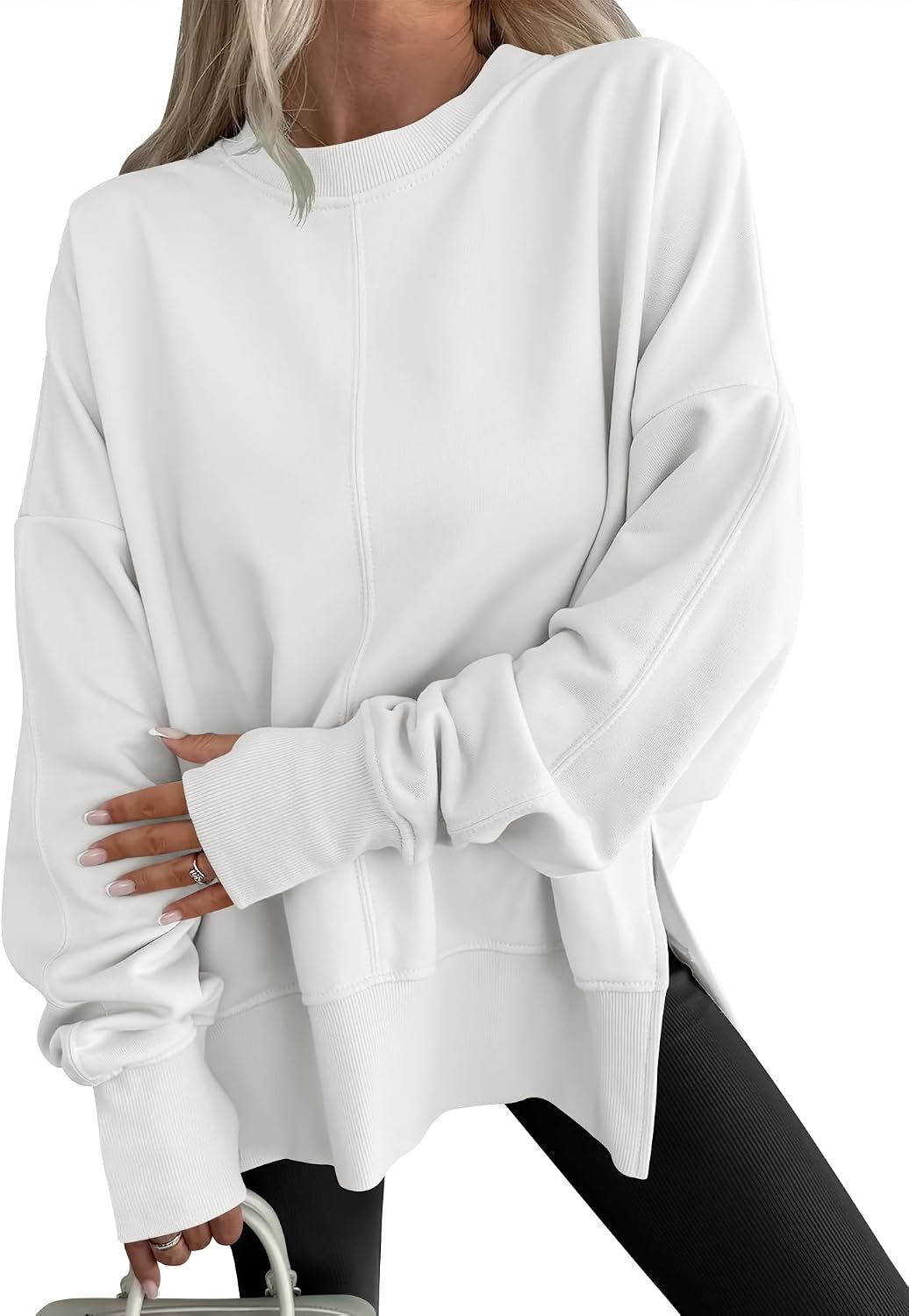 Detalle de ANRABESS Oversized Women's Sweatshirt with Thumbholes, Fleece Lining and Side Slits