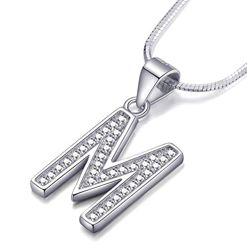 Detalle de Morella Collar de letras para mujer con letra M en plata de ley 925 rodiada y circonio