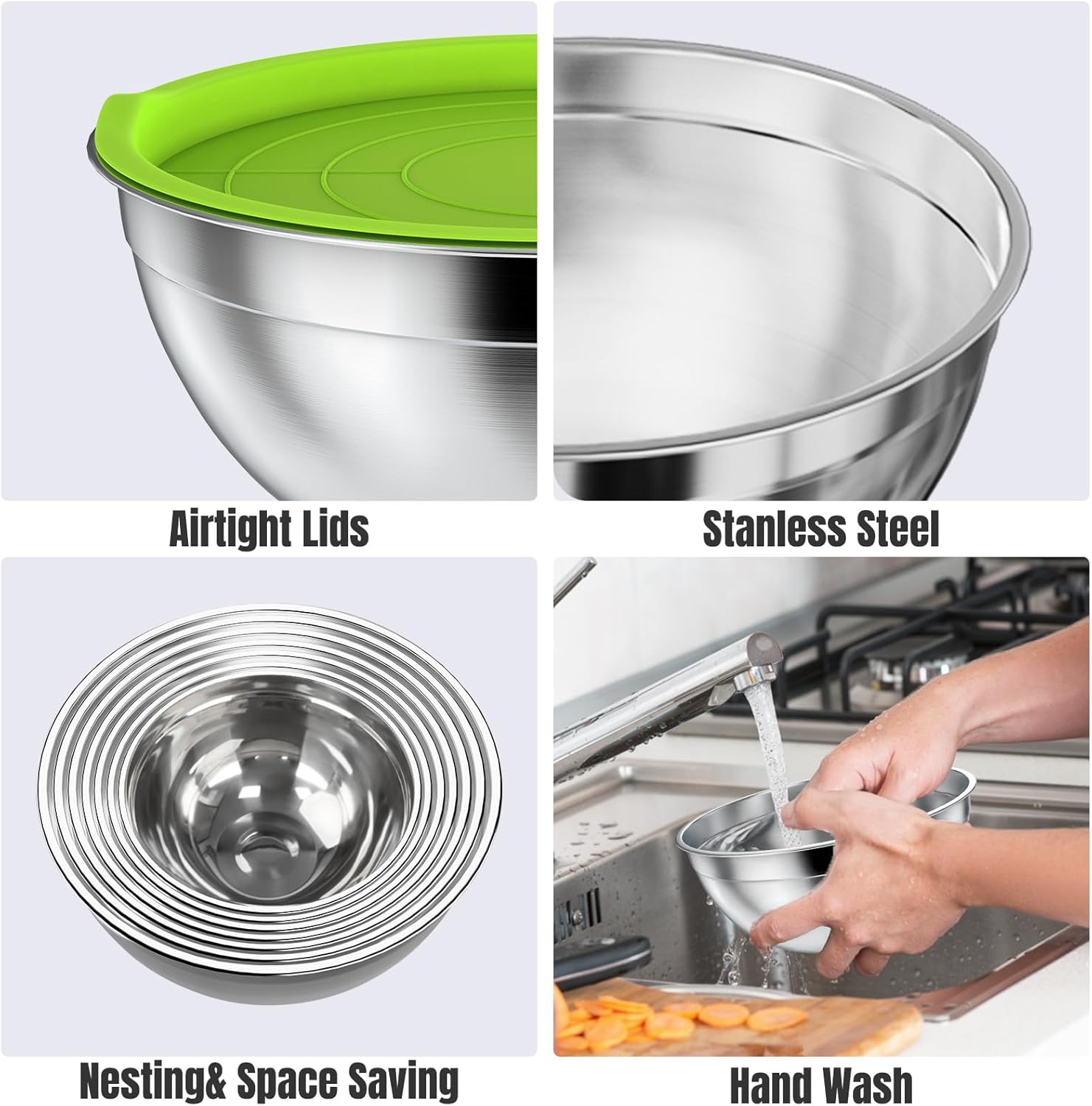 Detalle 2 de ENVTEK Mixing Bowls 7-Piece 4.5QT 🥣