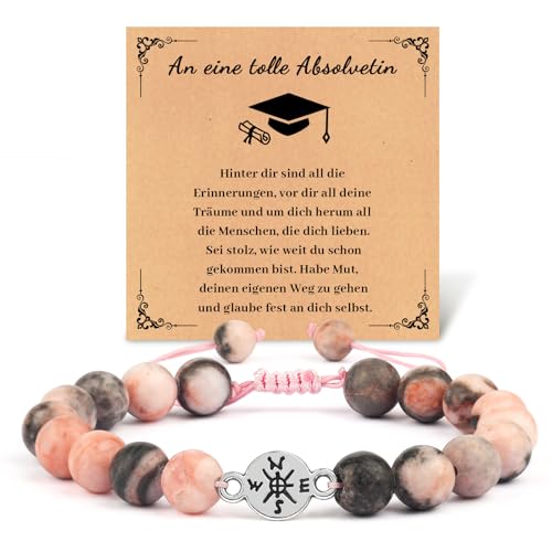 Detalle de GGXDH Abitur Geschenk Rosa Zebra Stein Kompass Armband – Ein einzigartiges Abschlussandenken
