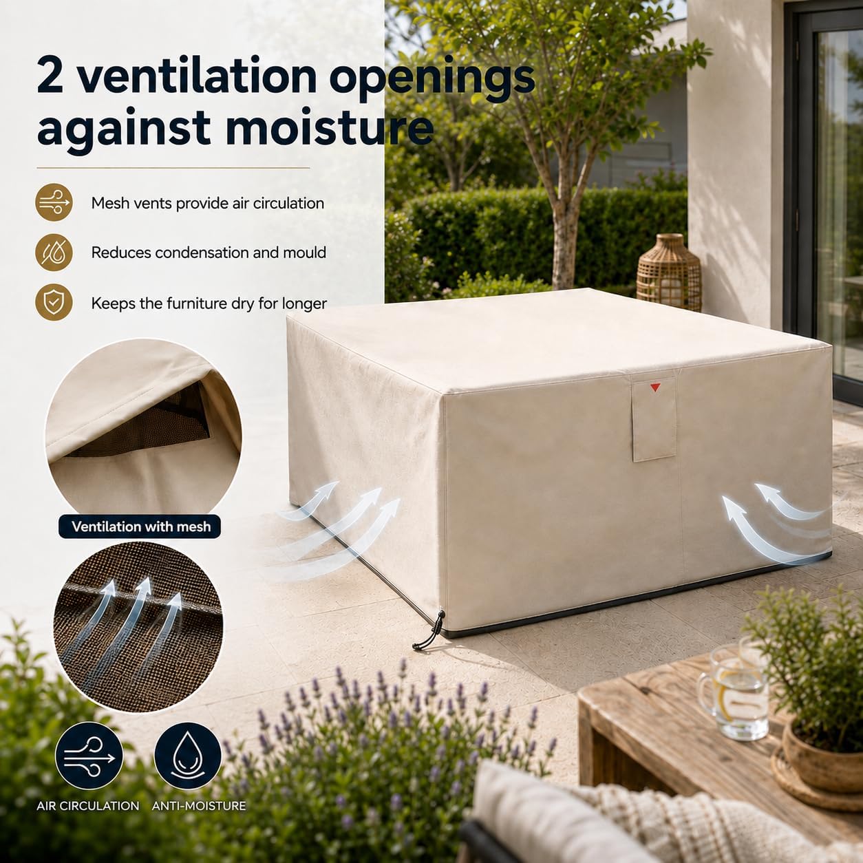 Detalle de HOME It Garden – pokrowiec na meble ogrodowe Oxford 600D, 210 × 155 × 95 cm