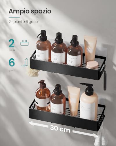 Detalle 2 de SONGMICS mensole doccia senza foratura, set da 2 in acciaio antiruggine nero