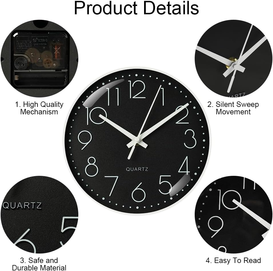 Detalle de Aolso Horloge Murale Design Moderne 20 cm — Silencieuse, Quartz, Noir