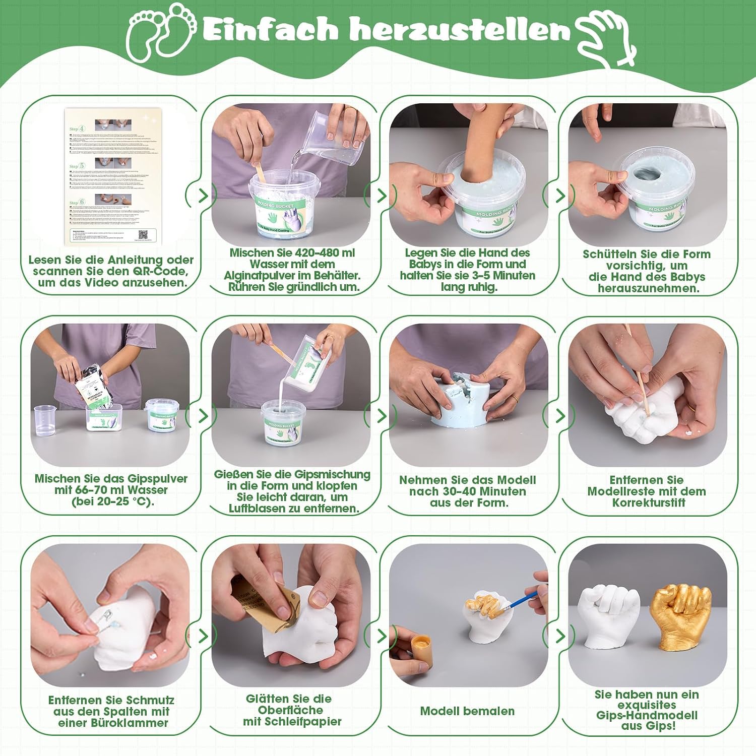 Thumbnail 2 de TOGOU2S Gipsabdruck Baby Hand und Fuß –4 Abdrücke, ungiftig, 3D-Souvenir