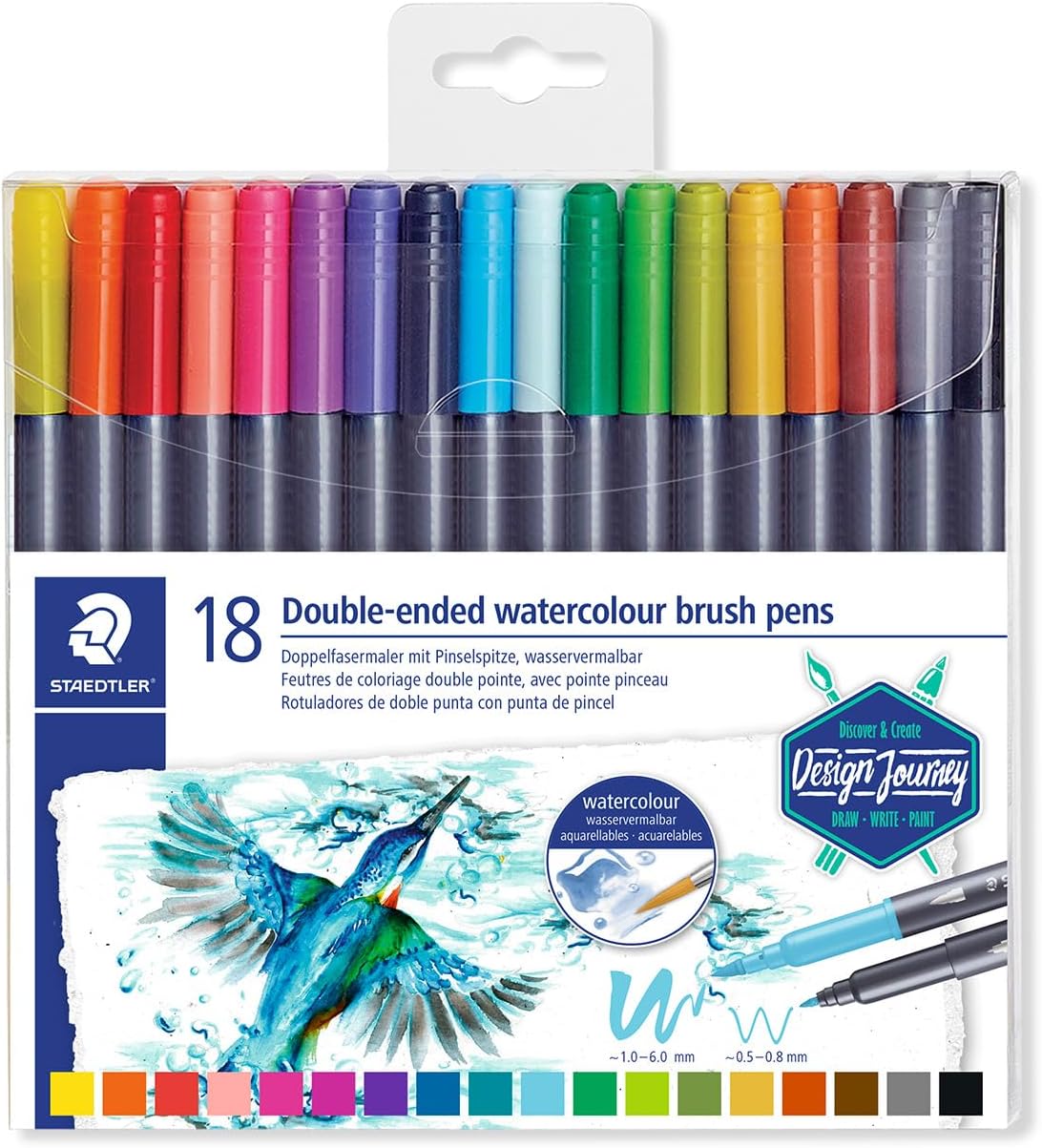 Detalle de Staedtler Feutres aquarellables à double pointe – 18 couleurs, étui plastique (référence 3001 TB18)