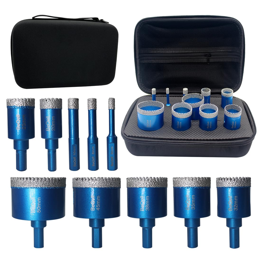 Detalle de BeQell 10-Piece Diamond Hole Saw Kit for Tile and Stone, Triangle Shank