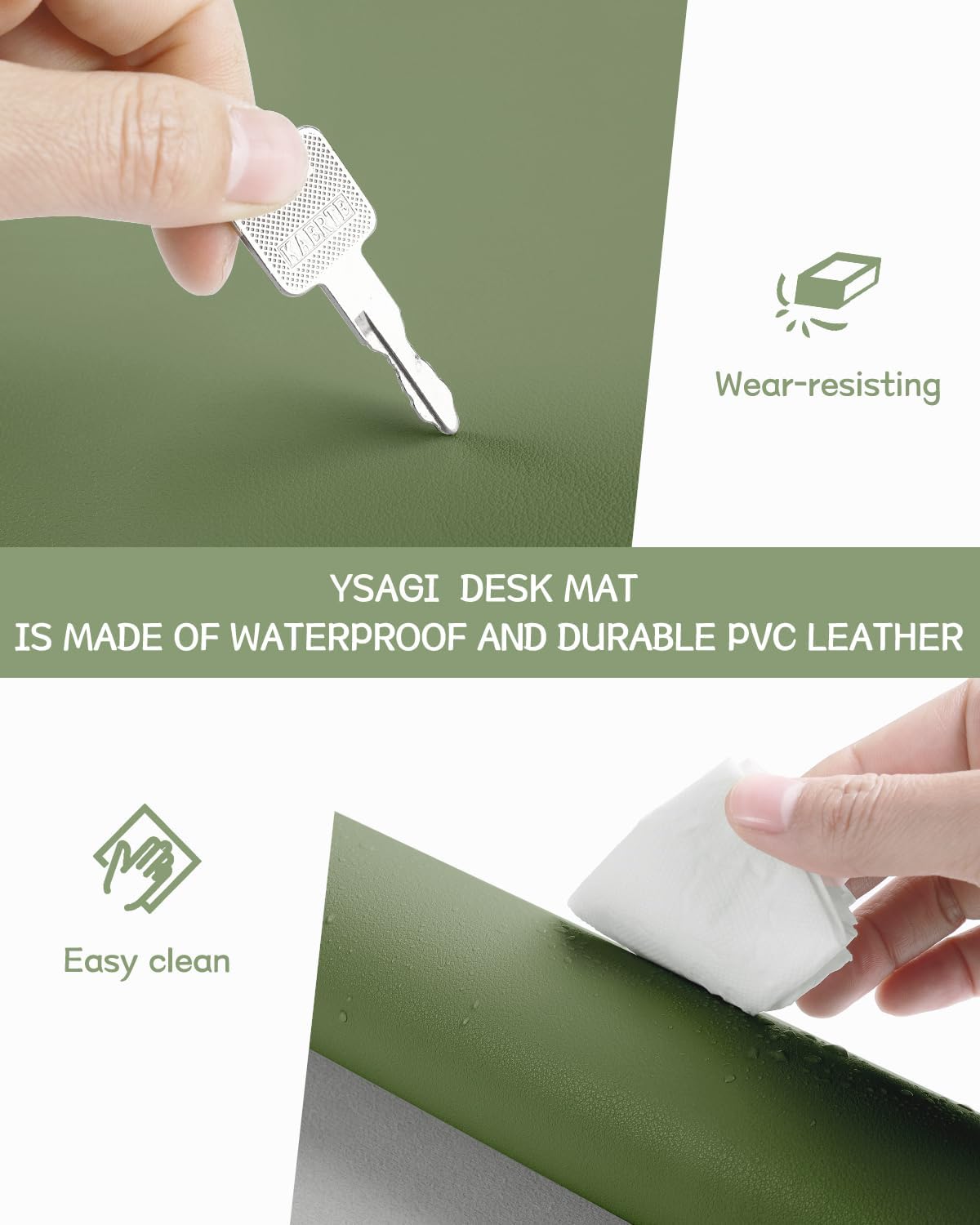 Thumbnail 4 de YSAGi Non-Slip Desk Pad (Waterproof PVC Leather) – 90 x 43 cm Olive Green