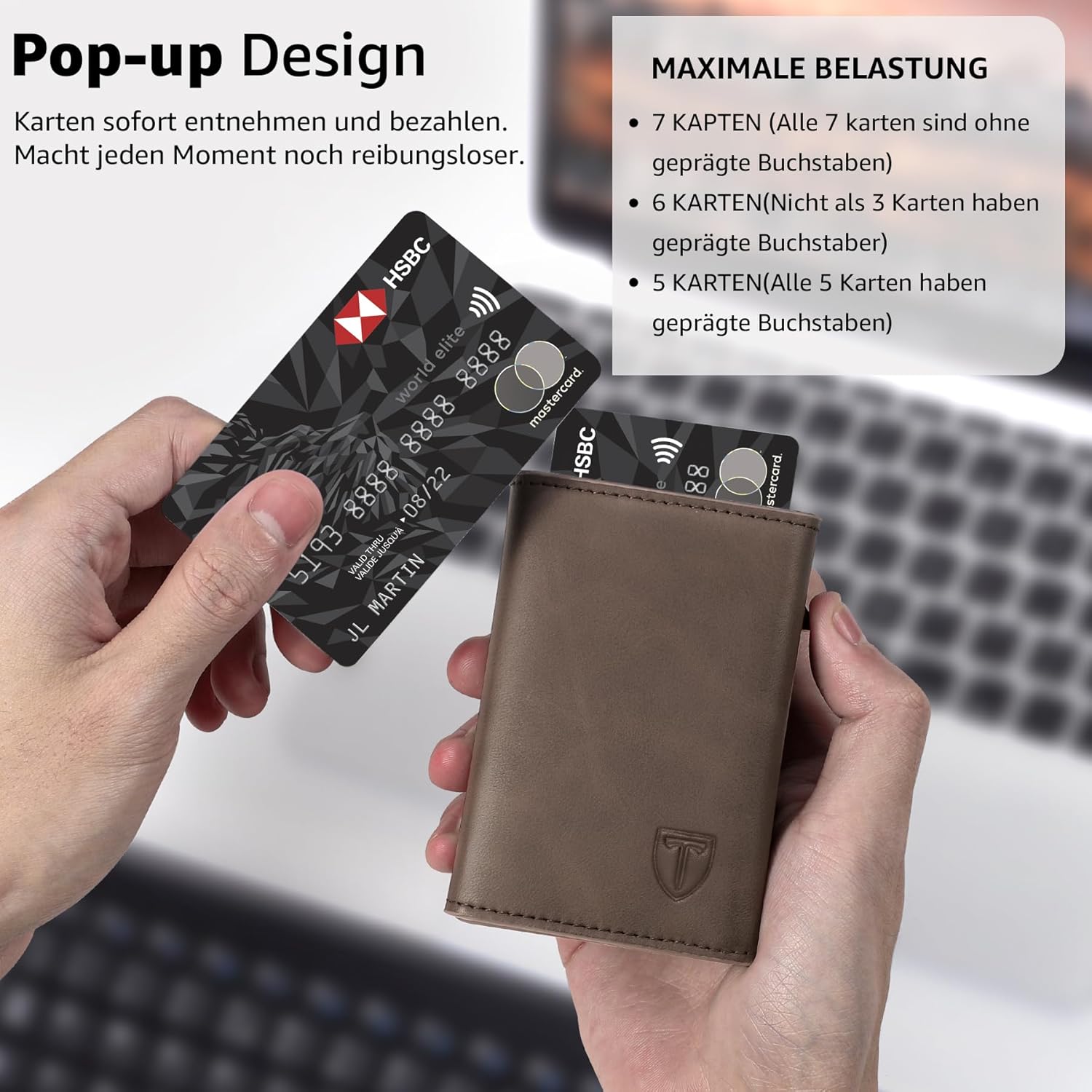 Detalle de Tomylv Geldbörse Herren – RFID‑Schutz, Pop-up Kartenetui mit Magnetverschluss