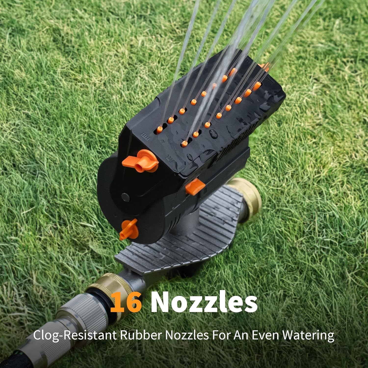 Thumbnail 1 de Diivoo Garden Sprinkler with Metal Step Spike Base – Oscillating 16-Nozzle Lawn Sprinkler