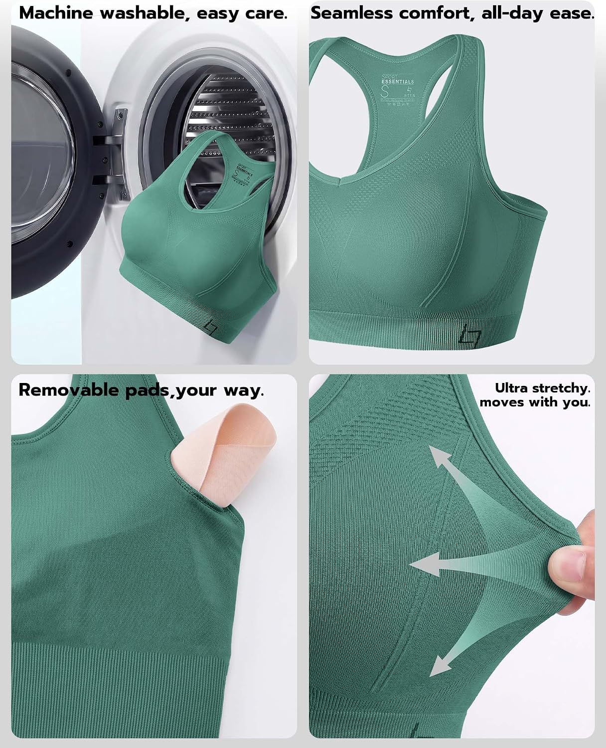 Detalle 1 de FITTIN Supportive Sports Bra for Large Busts, C-DDD, Full-Coverage Racerback