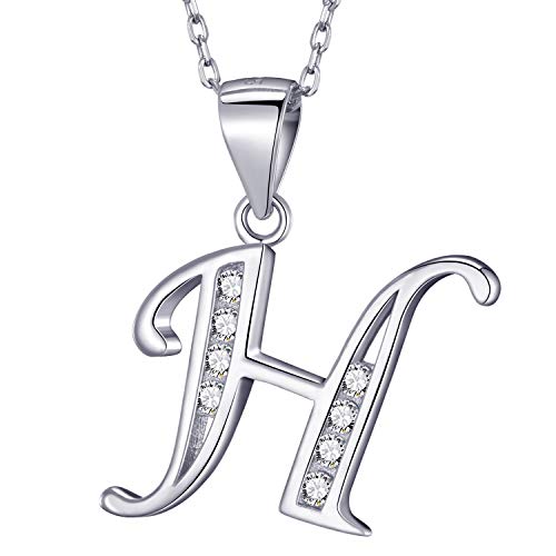 Detalle de MASADA collar de plata esterlina 925 con inicial H y circonios (cadena 46 cm)