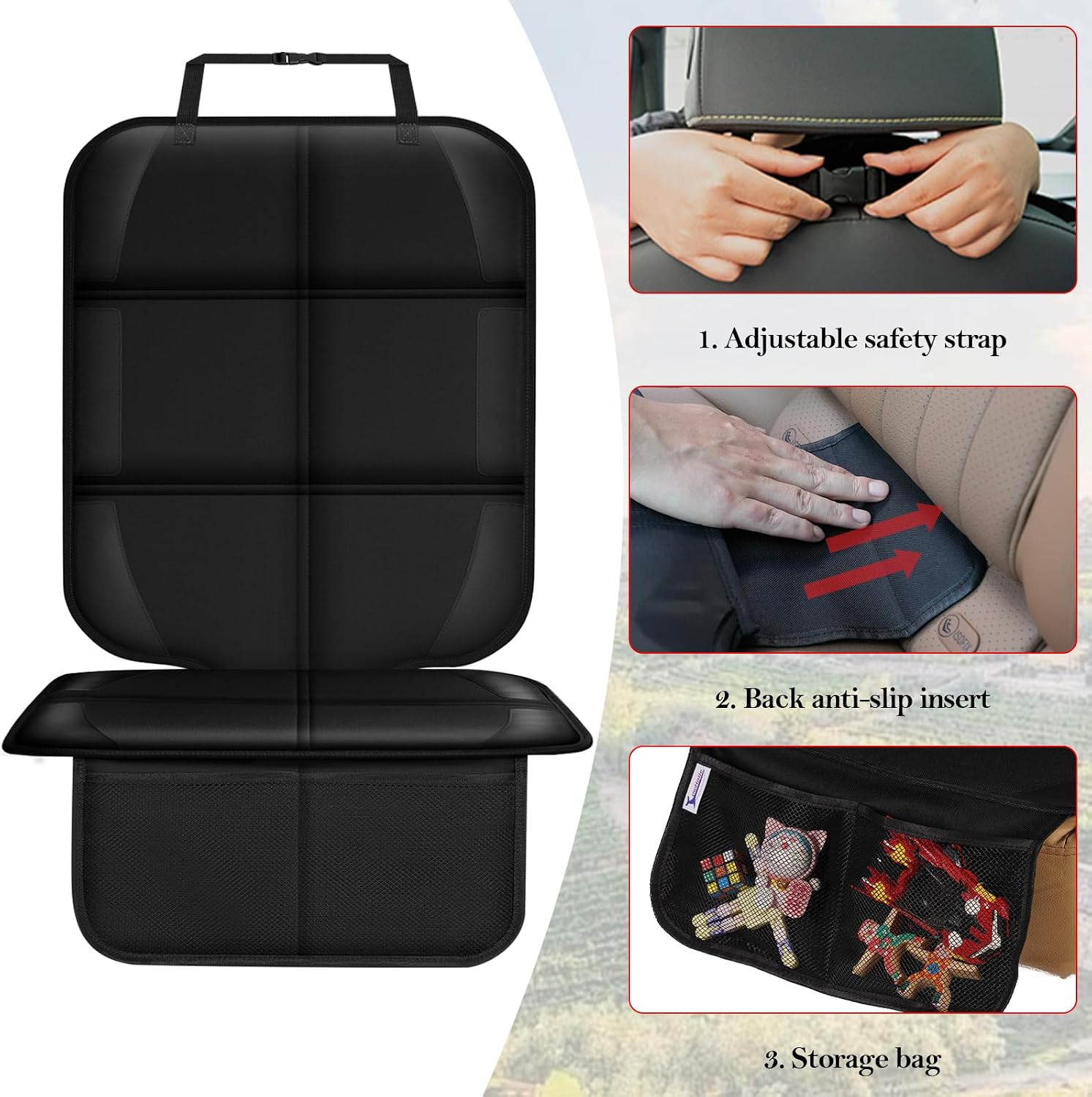 Thumbnail 3 de Meolsaek Car Seat Protector Waterproof 600D Thick with Non-Slip Backing – Black