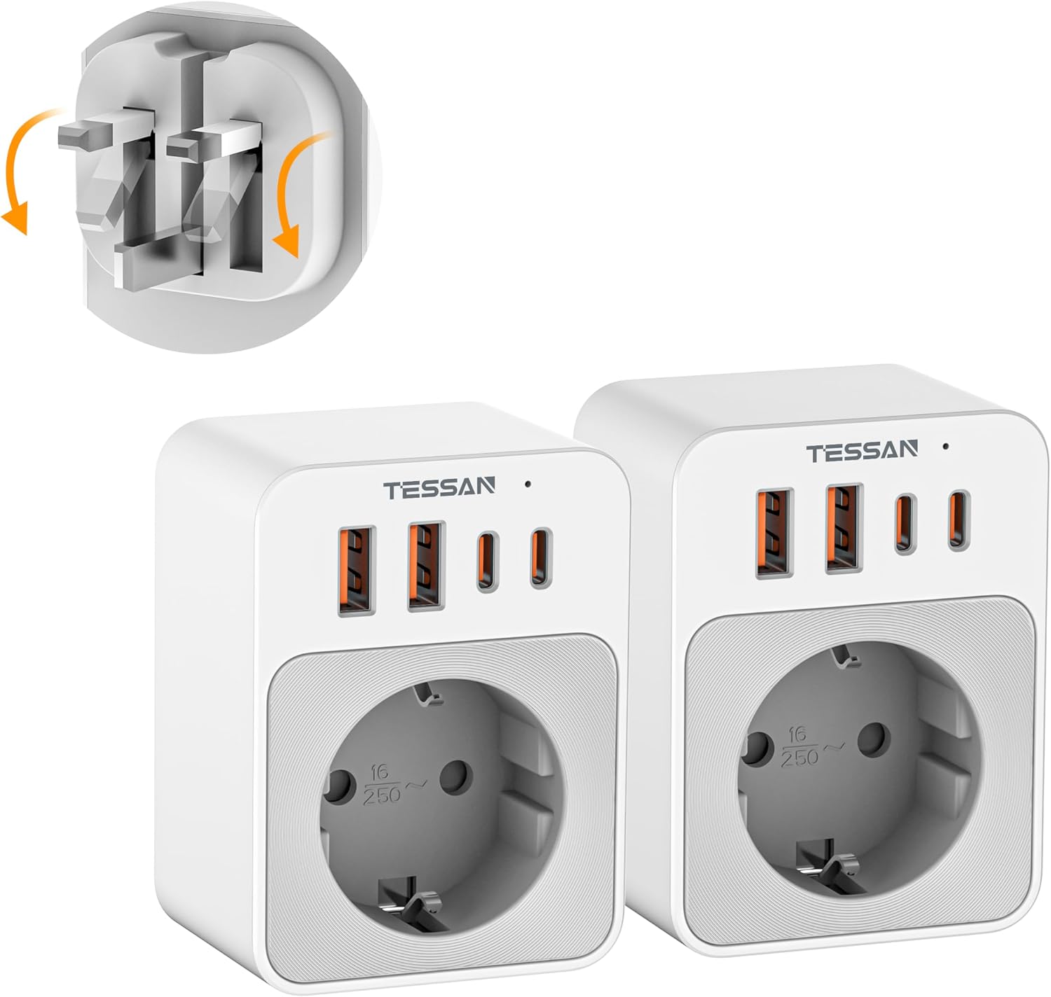 Thumbnail 6 de TESSAN Lot de 2 Adaptateur Prise Australie avec USB-C et USB-A – 2500 W, 4 en 1, voyage Chine/Australie/Nouvelle-Zélande/Argentine
