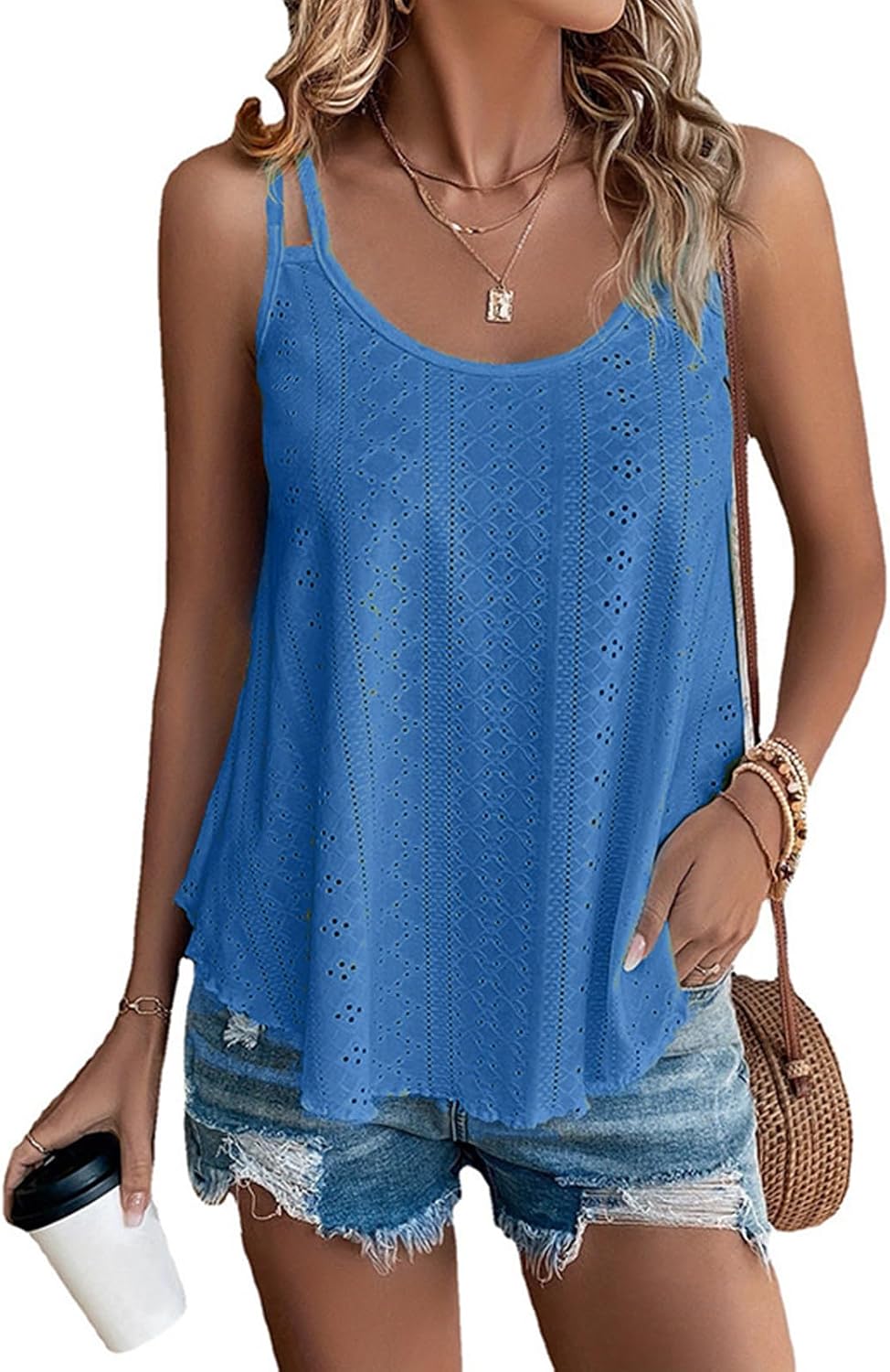 Thumbnail 6 de SEDEX Women's Loose Fit Tank Top: Sleeveless Spaghetti Straps, Eyelet Embroidery, Round Neck for Summer