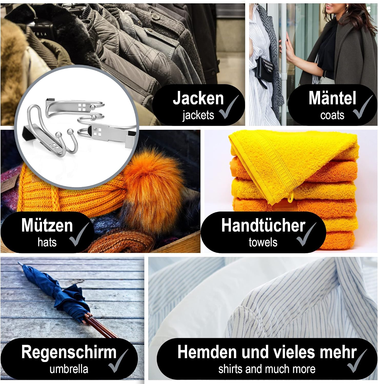 Thumbnail 3 de com-four® 8x Ganci per Porte – Ganci Appendiabiti Doppi con Protezione in Schiuma per Ante di Camere e Armadi