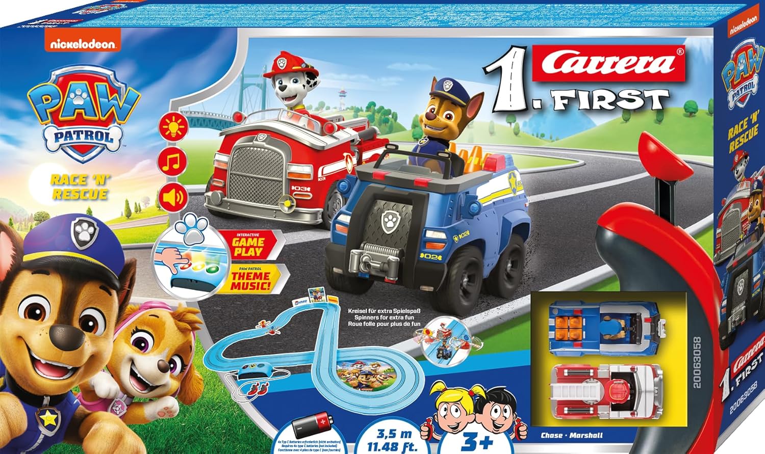 Thumbnail 4 de Carrera First PAW Patrol „On the Track“ – Spielbahn mit Chase & Marshall (2,4‑Meter‑Strecke)