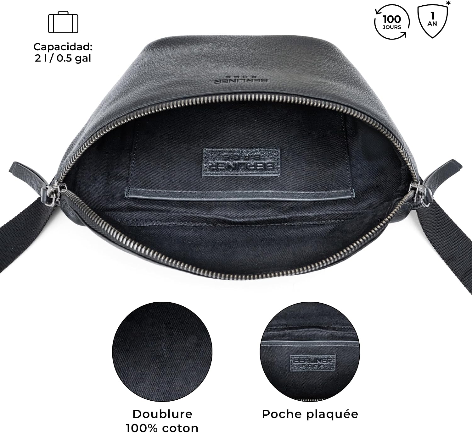 Detalle 2 de Berliner Bags Noah Sac Banane en Cuir Noir
