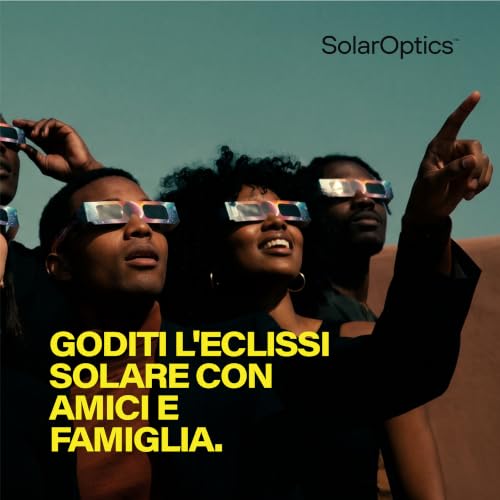 Detalle 2 de Occhiali per Eclissi Solare 10 Pack con 3 Filtri per Smartphone – Kit completo Solar Optics