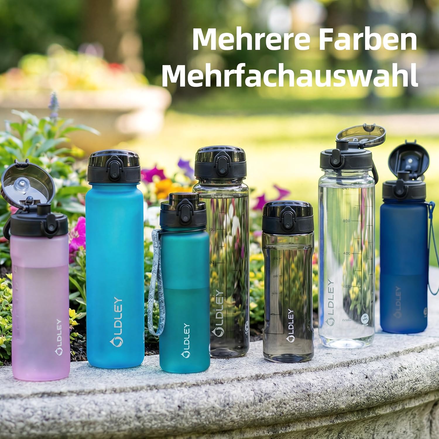 Detalle 2 de OLDLEY 1-Liter Wasserflasche mit Sieb aus Tritan, BPA-frei, auslaufsicher (Tritan Sportflasche 1.000 ml)