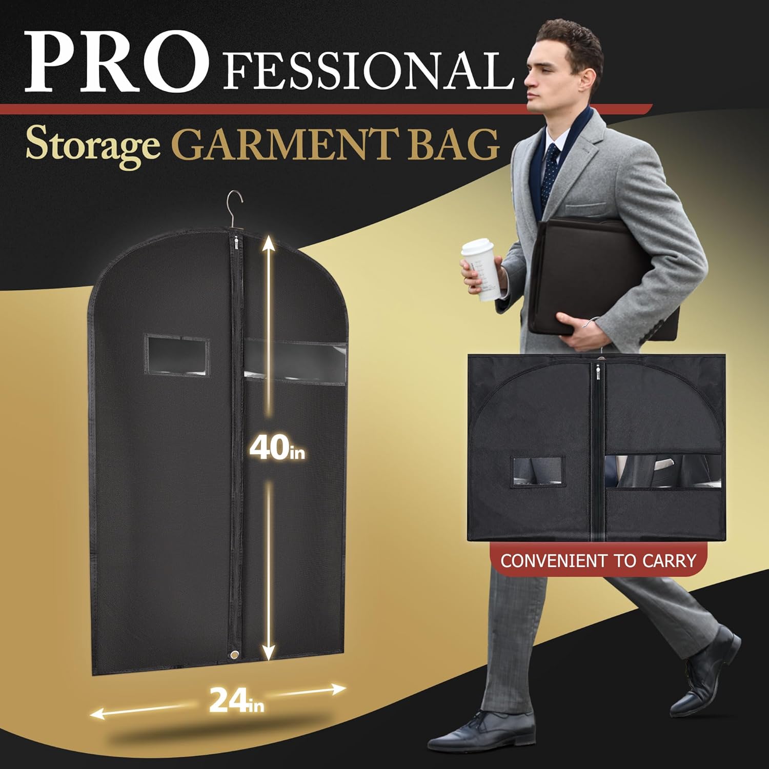 Thumbnail 3 de Hleelomi 5-Pack 40-inch Suit Bag Garment Bag with Zipper & Clear Window (Black)