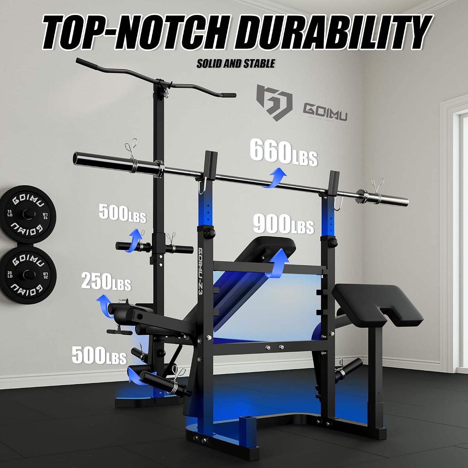 Detalle 2 de Goimu Z3 Olympic Weight Bench Set, 9-in-1 with Leg Extension and LAT Pulldown