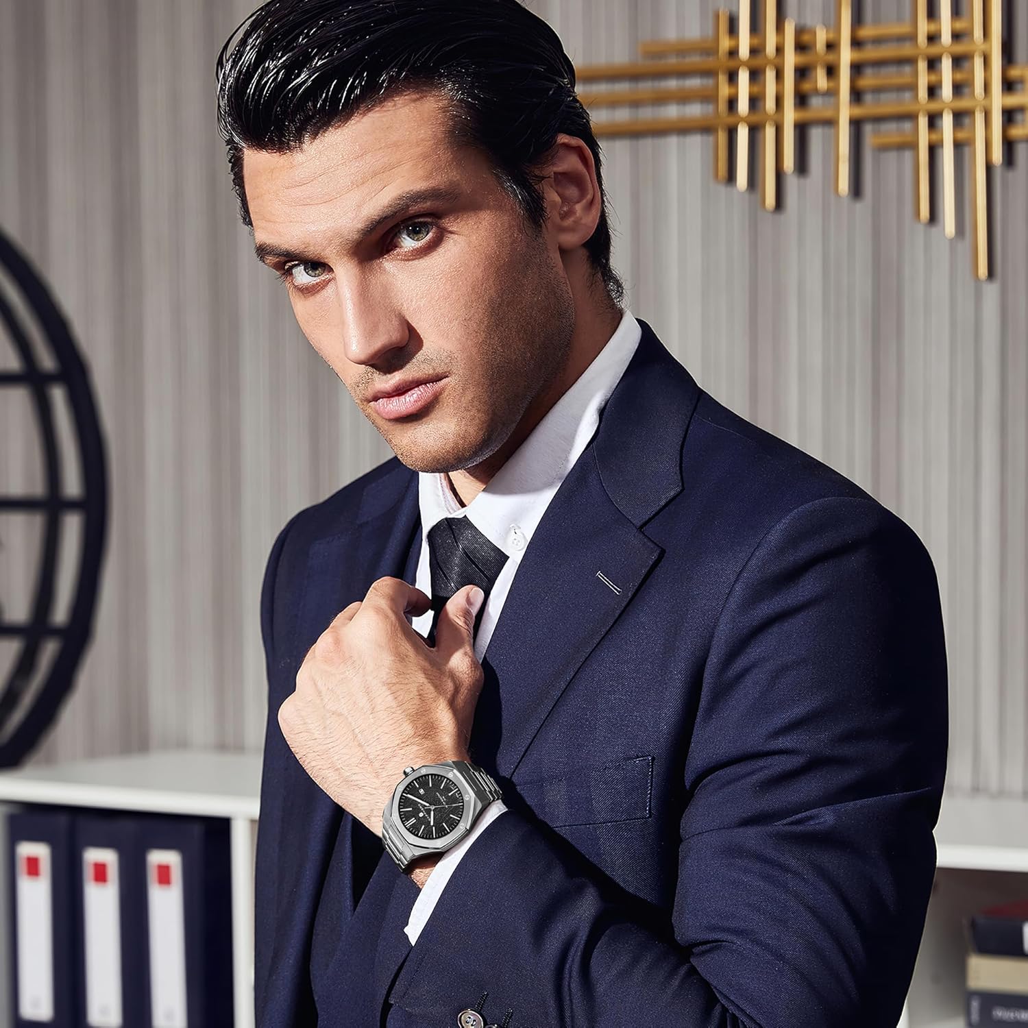 Thumbnail 2 de SAPPHERO Orologio Uomo Impermeabile 50M al Quarzo Argento con Cinturino in Acciaio e Calendario Nero/Blu