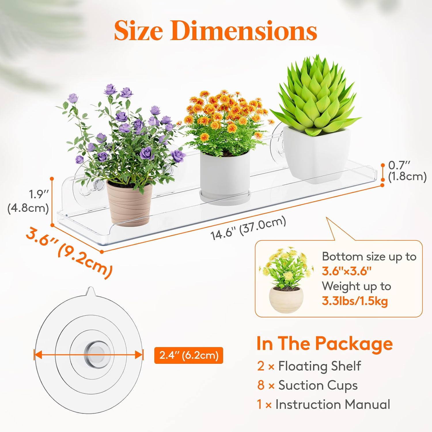 Detalle de Lifewit 24126 Window Plant Shelves, 3-Pack Clear Acrylic Suction-Cup