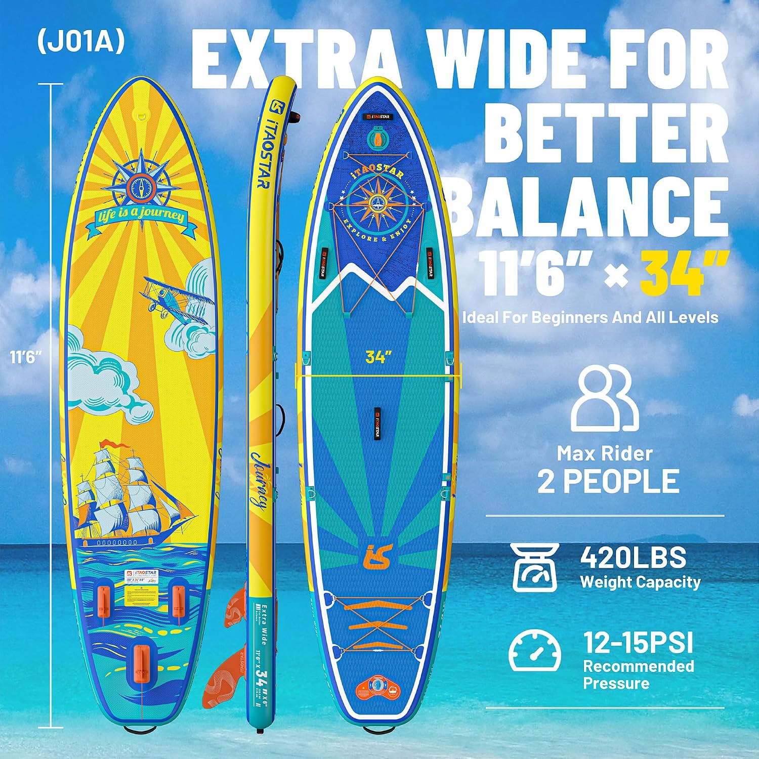 Detalle 2 de iTAOSTAR Journey 86 cm/89 cm Aufblasbares Stand Up Paddle Board mit Sitz – Allround-Kit