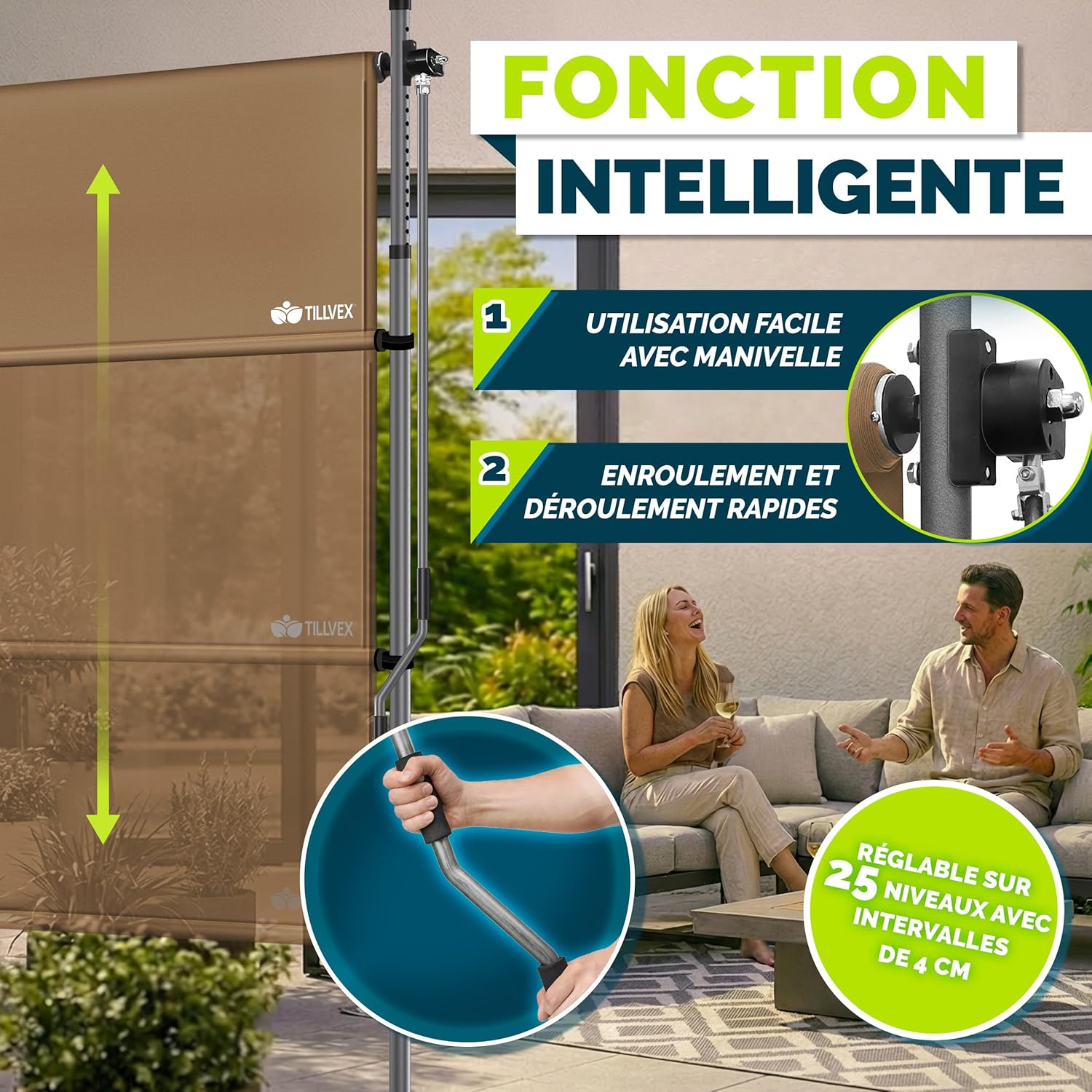 Thumbnail 4 de Store vertical tillvex 200 x 310 cm taupe avec manivelle, sans perçage