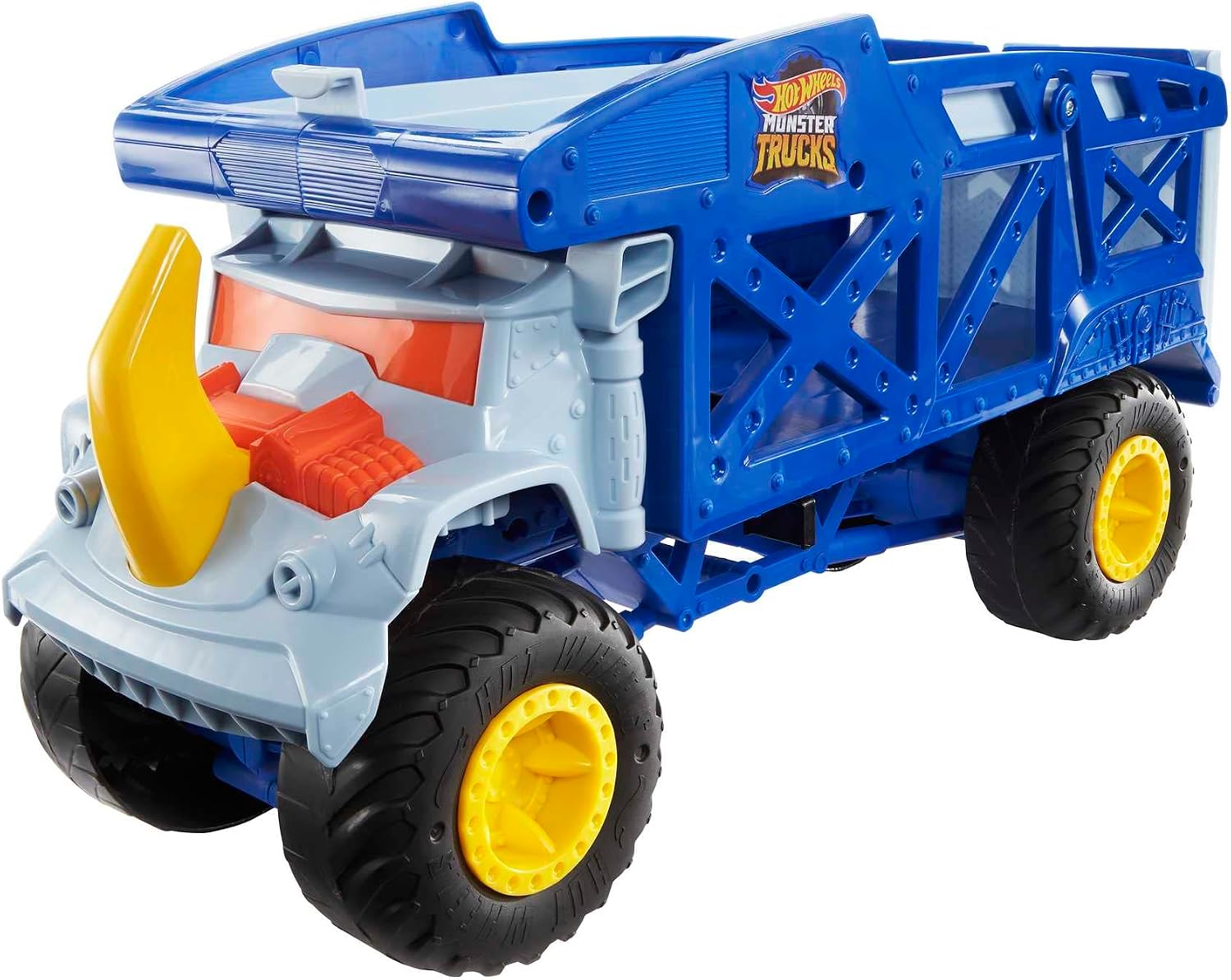 Detalle de Hot Wheels Monster Trucks Rino-Trasportatore: Il Tuo Parco Auto in 2 Livelli per Giovani Piloti