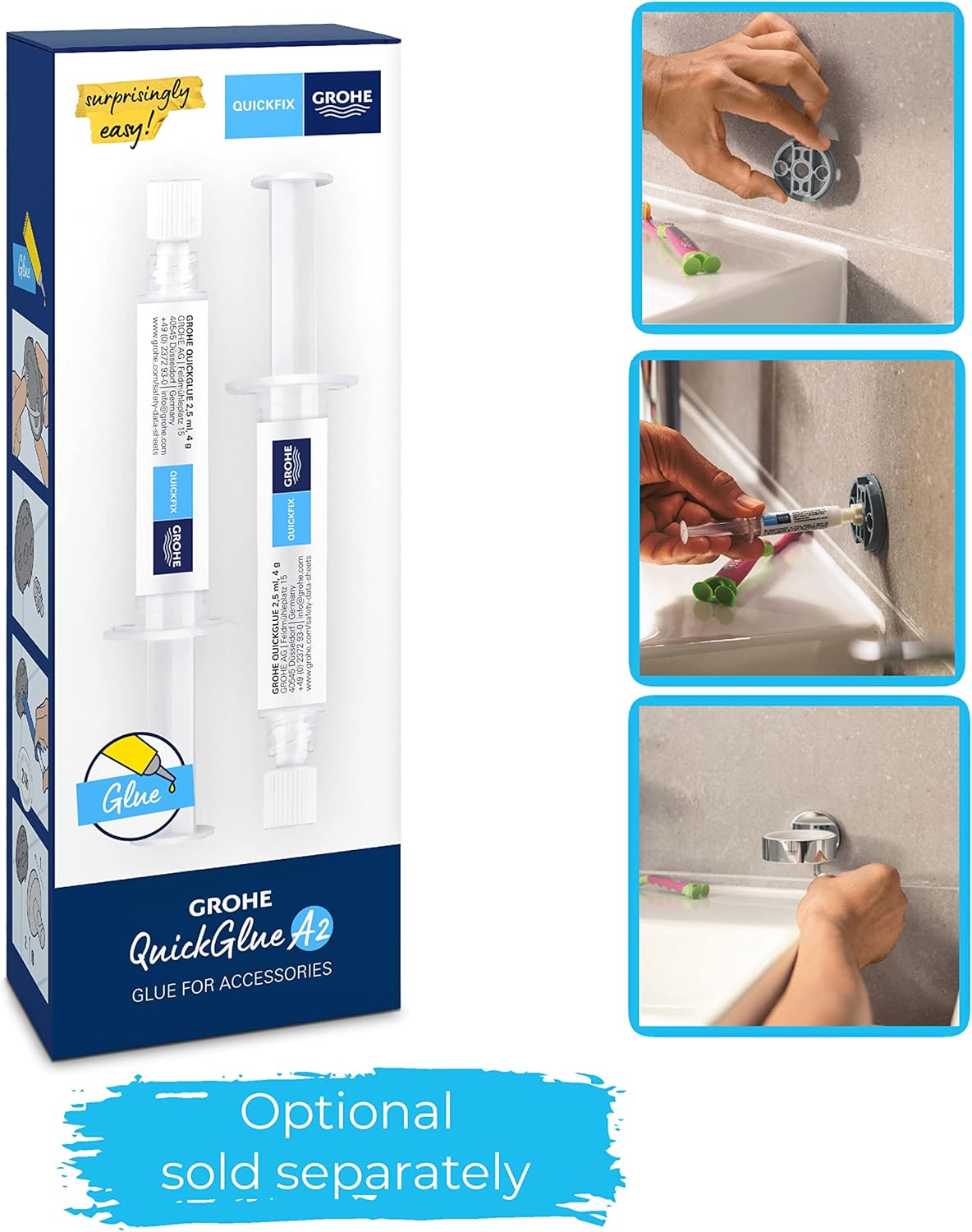 Detalle 2 de GROHE QUICKFIX Start Cube – Portaoggetti da Doccia, Installazione a vite o colla, Super Steel