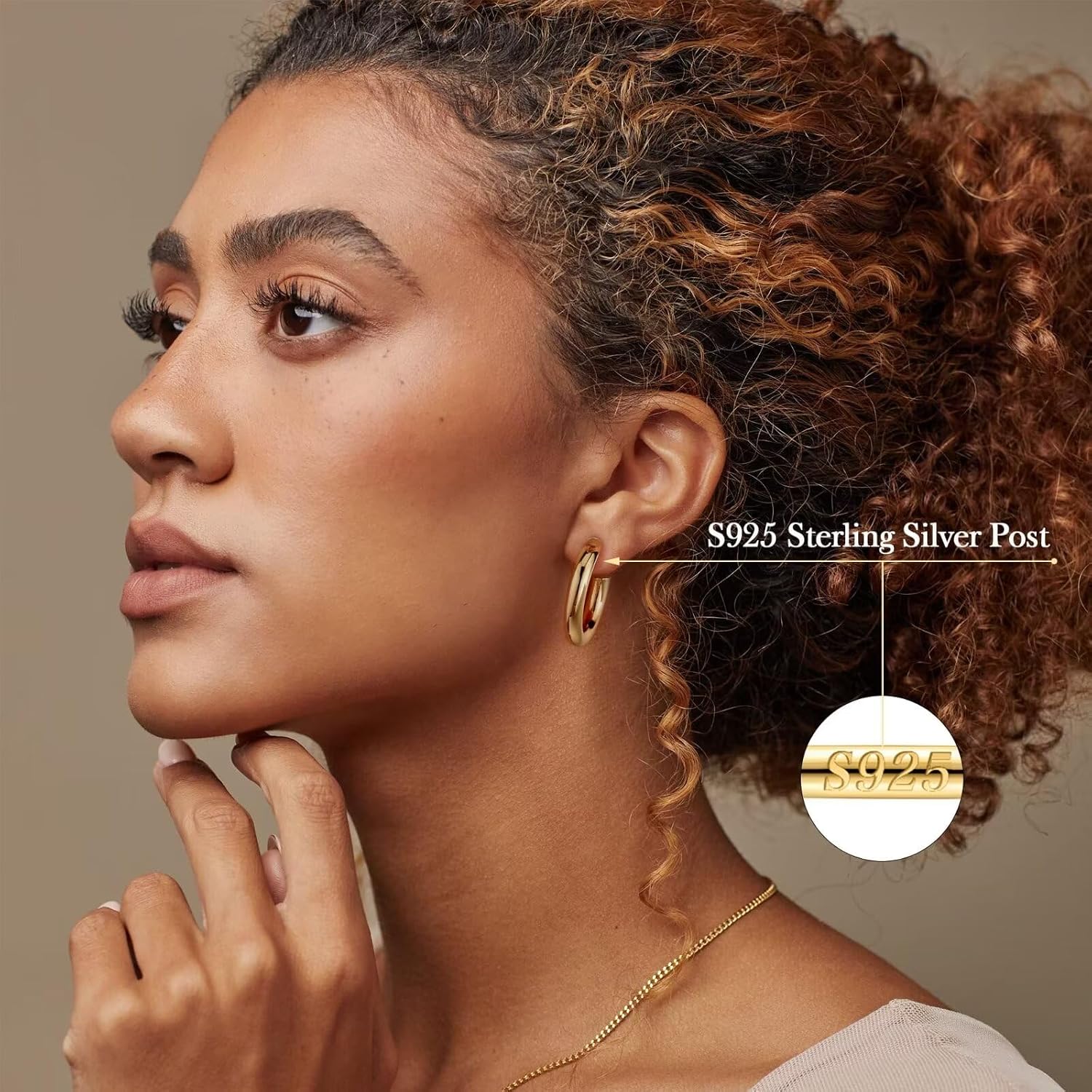 Detalle 2 de TINGN Boucles d'oreilles créoles épaisses – argent sterling 925 & plaqué or 14K, hypoallergéniques, 9 paires variées