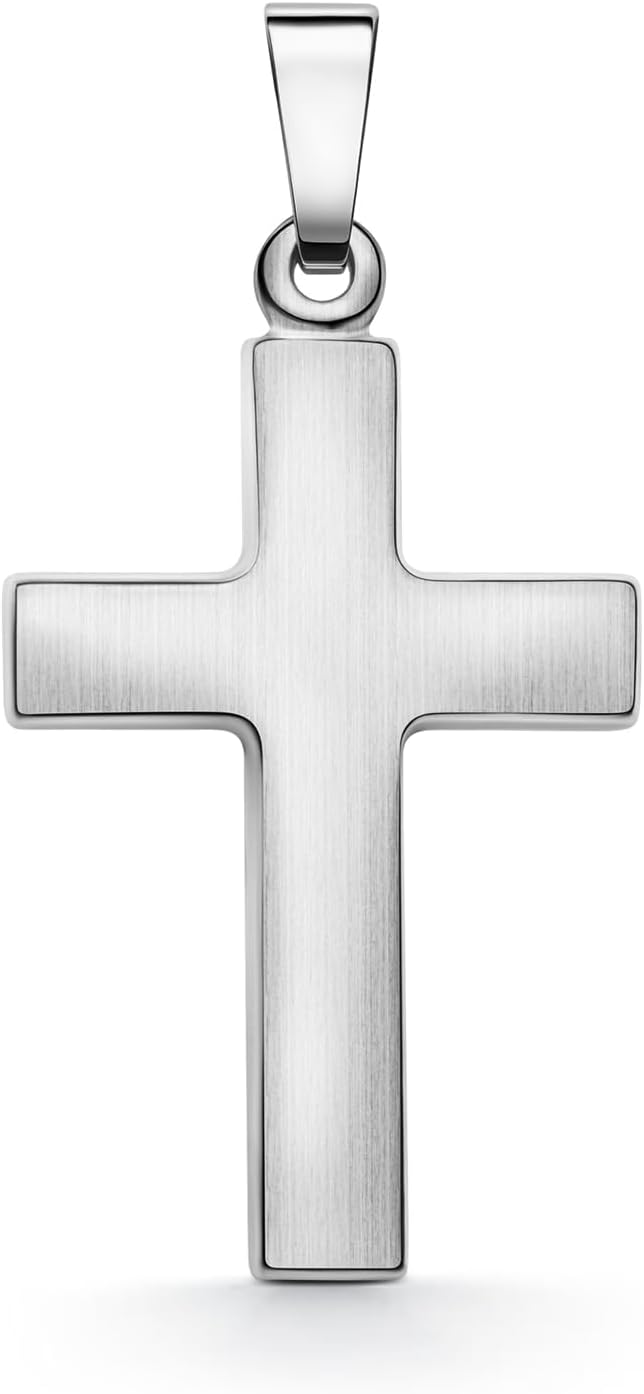 Pendentif Croix en Or 585 Blanc – EDELIND, 14 carats, 0,92 g, hauteur 18 ou 21 mm, livré avec boîte cadeau