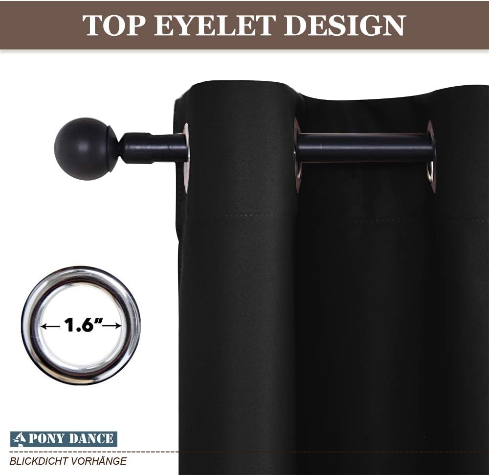 Thumbnail 4 de PONY DANCE Thermal Blackout Curtain (Single Panel) – Black door/window drape, room darkening thermal treatment