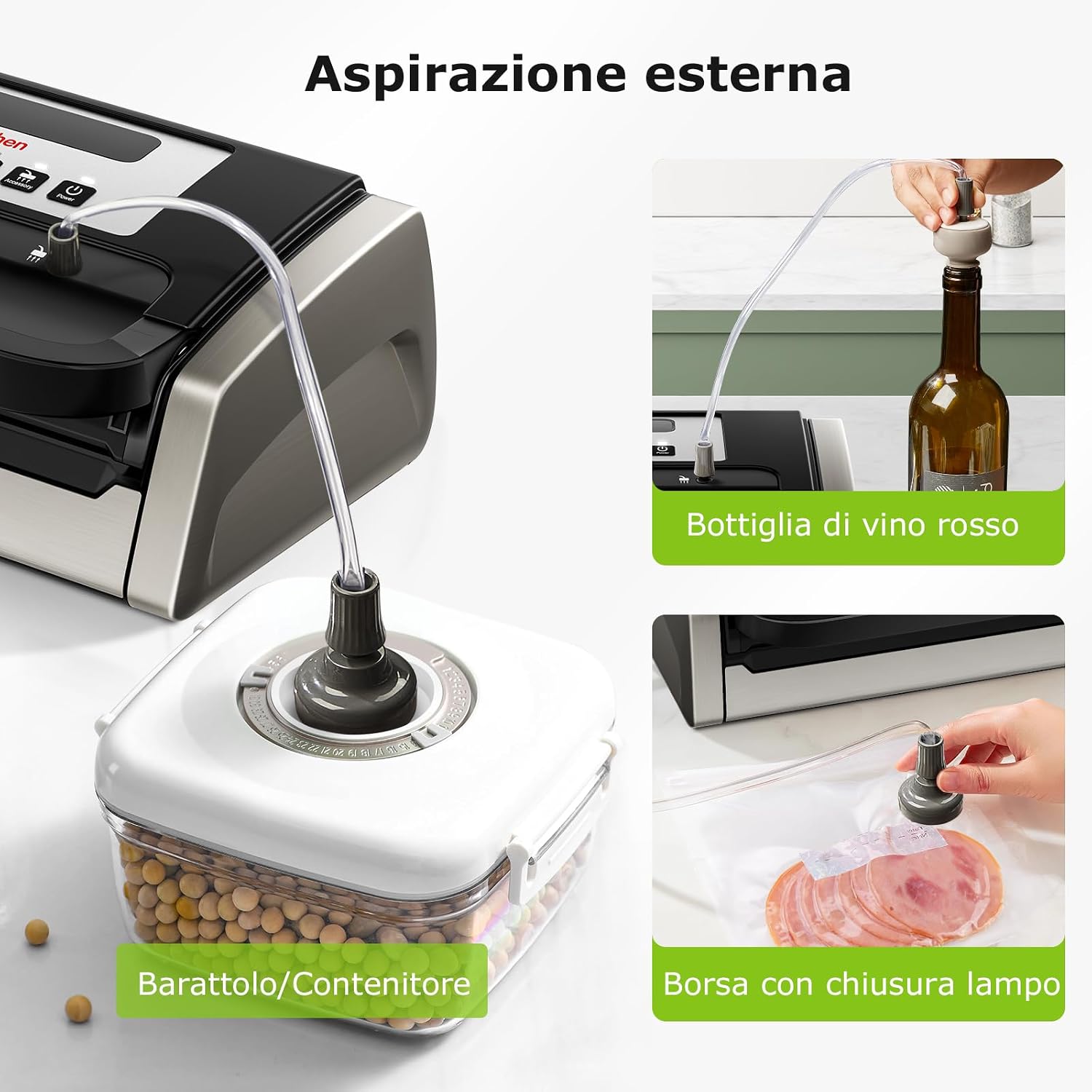 Detalle 2 de Bonsenkitchen Macchina Sottovuoto per Alimenti con tecnologia Globefish, taglierina incorporata e maniglia bloccata