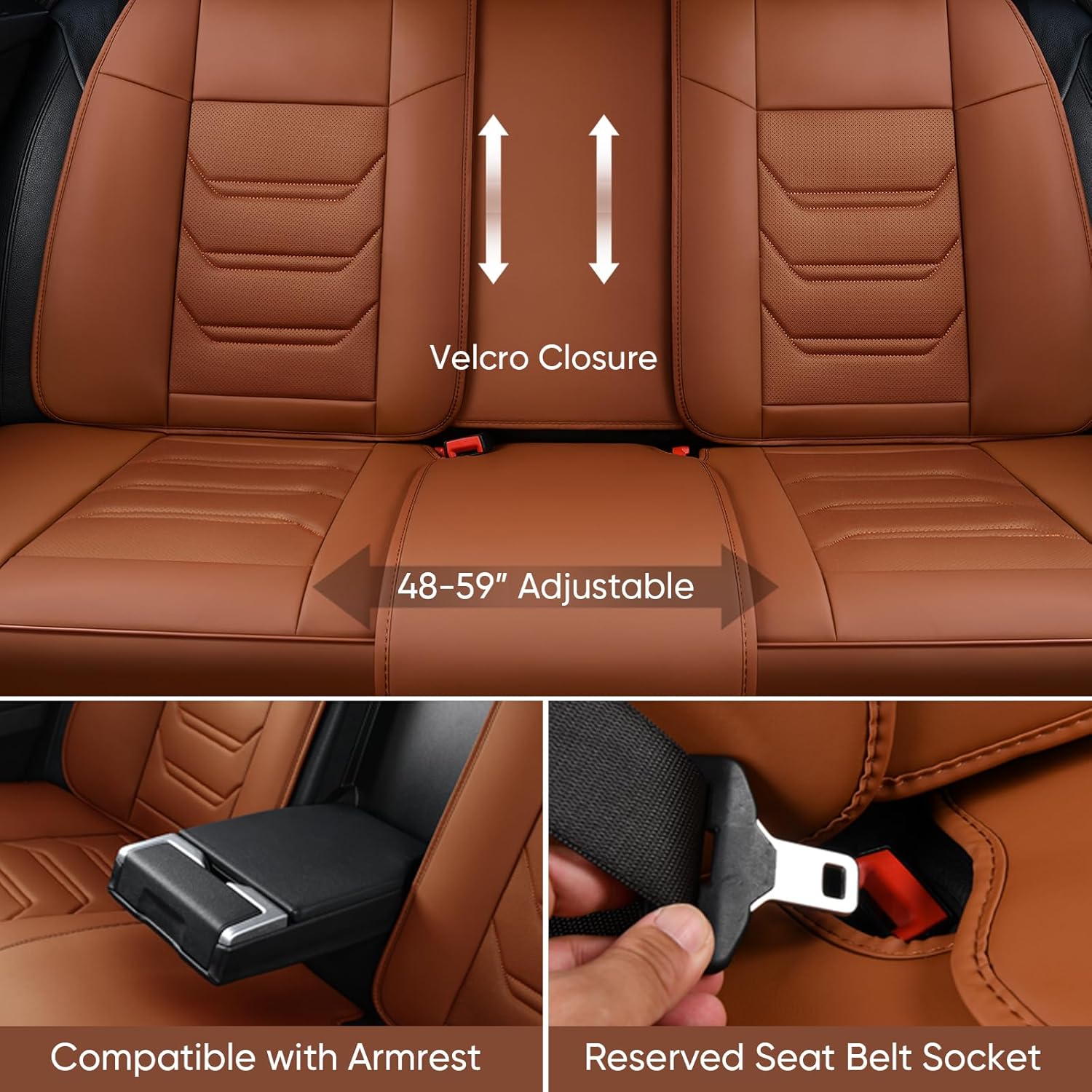 Thumbnail 3 de TIEHESYT Car Seat Covers Full Set (Brown) with Removable Memory Headrests