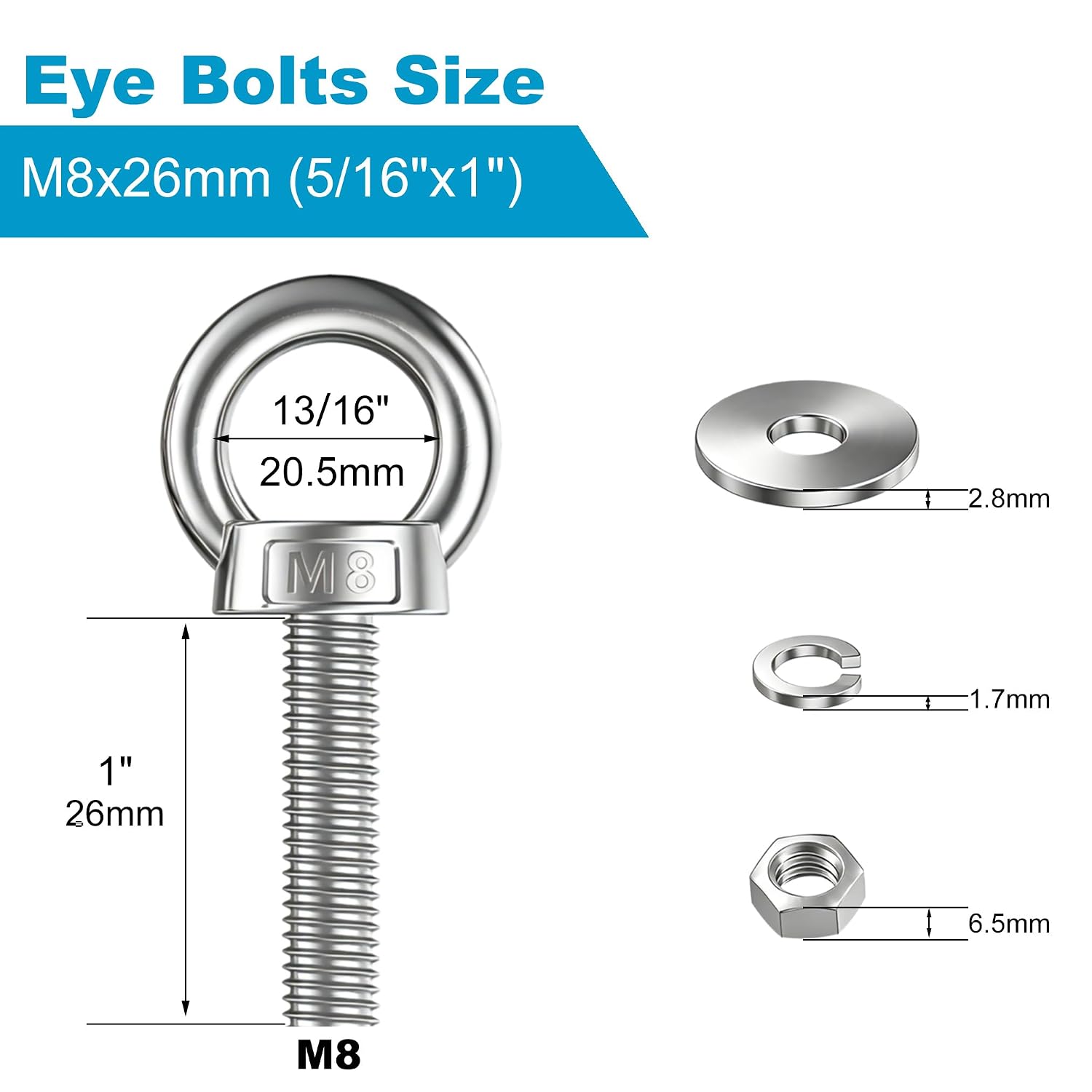 Detalle 2 de Fvqqdw Stainless Steel Eye Bolts, M8