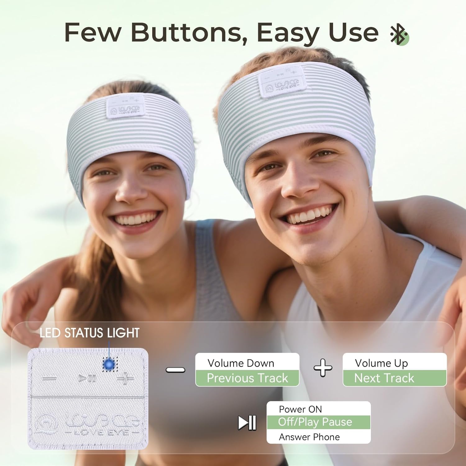 Thumbnail 3 de LOVE EYE Sleep Headphones Headband: Striped Soft Skin-Friendly Headband with Thin HD HiFi Bluetooth Speakers