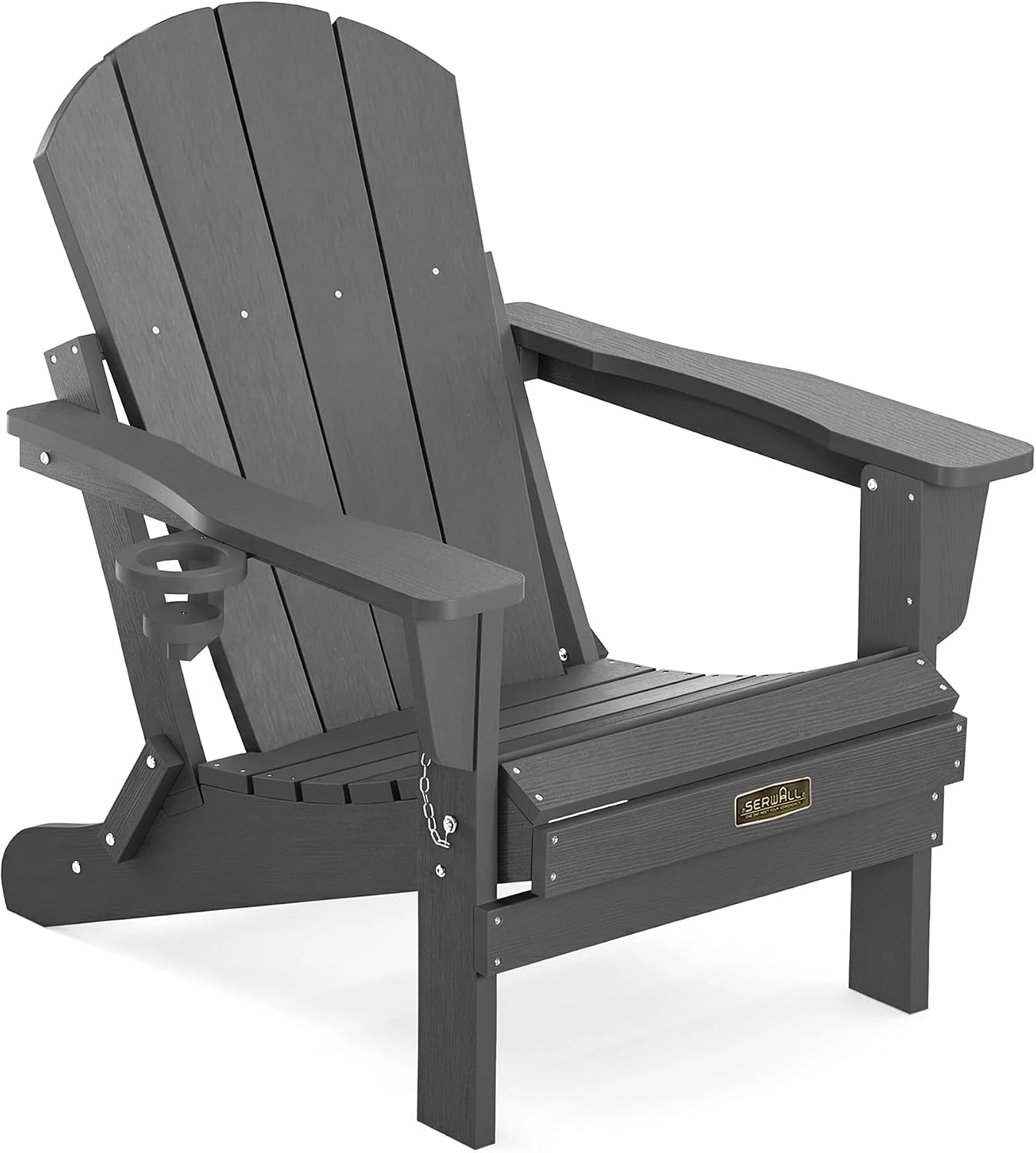 Detalle de SERWALL A041-181 Folding Adirondack Chair, Gray HIPS with Hidden Cup Holder