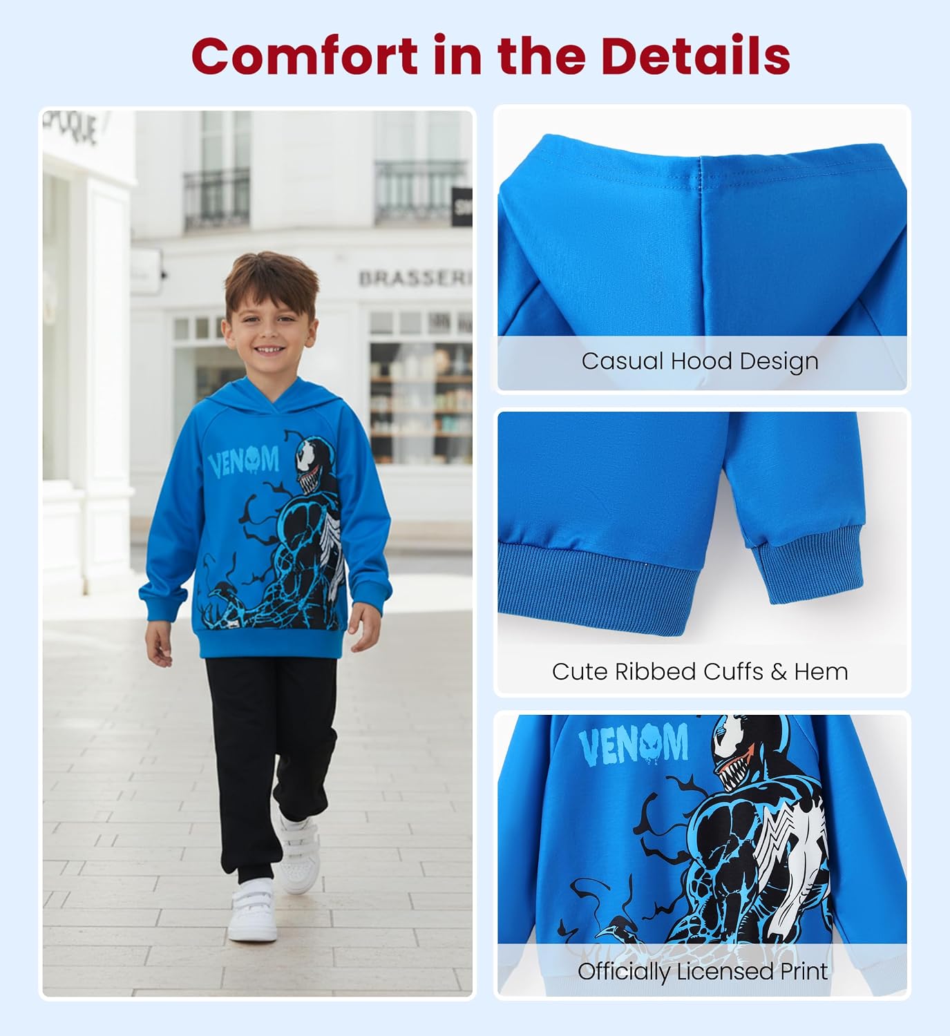 Detalle 1 de Marvel Venom Kids' Hoodie, Navy Pullover with Stretch Fabric, Ages 2–9