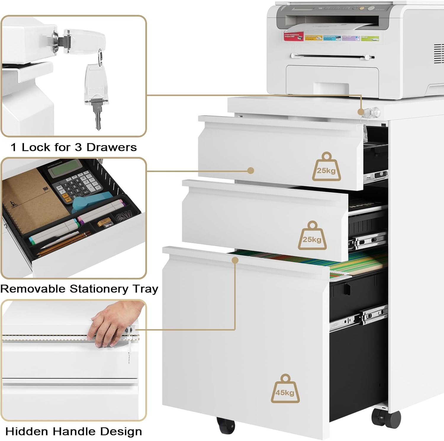 Thumbnail 6 de WOLTU Archivador Móvil con 3 Cajones y Cerradura 🗄️