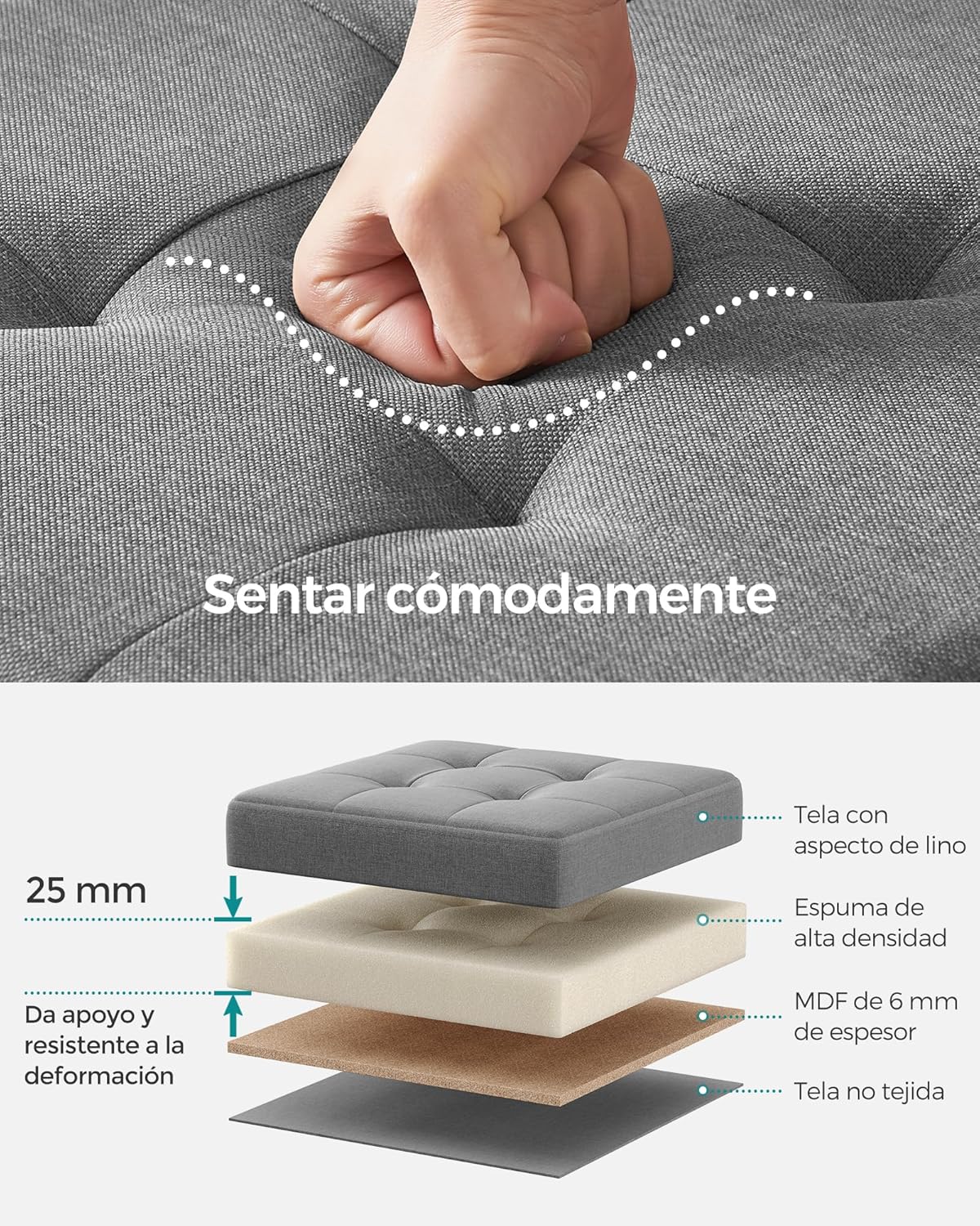 Detalle 2 de SONGMICS Puff Almacenaje 38 cm, baúl 43 L