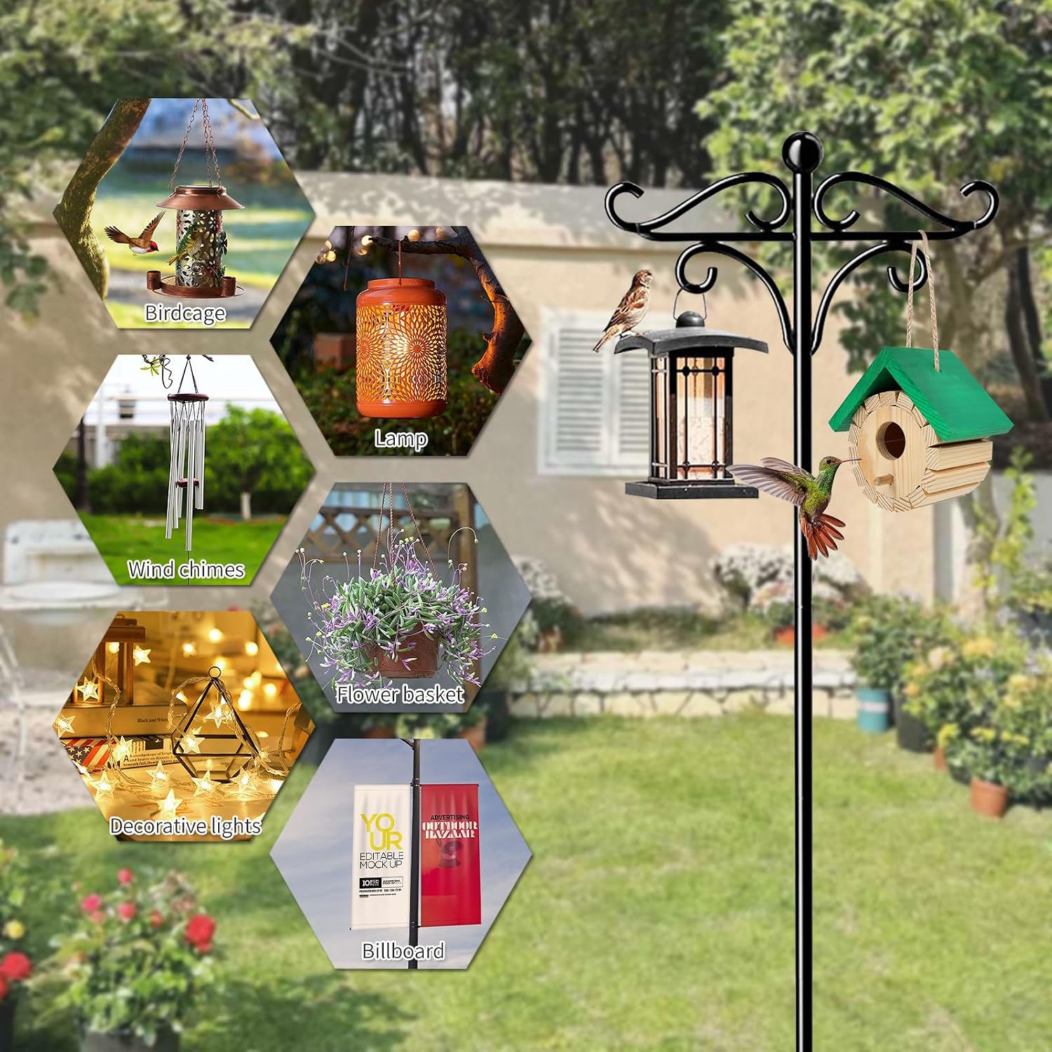 Detalle 2 de 2 Pack Bird Feeders Hanging Station: Adjustable 193cm Garden Poles with 5-Fork Base
