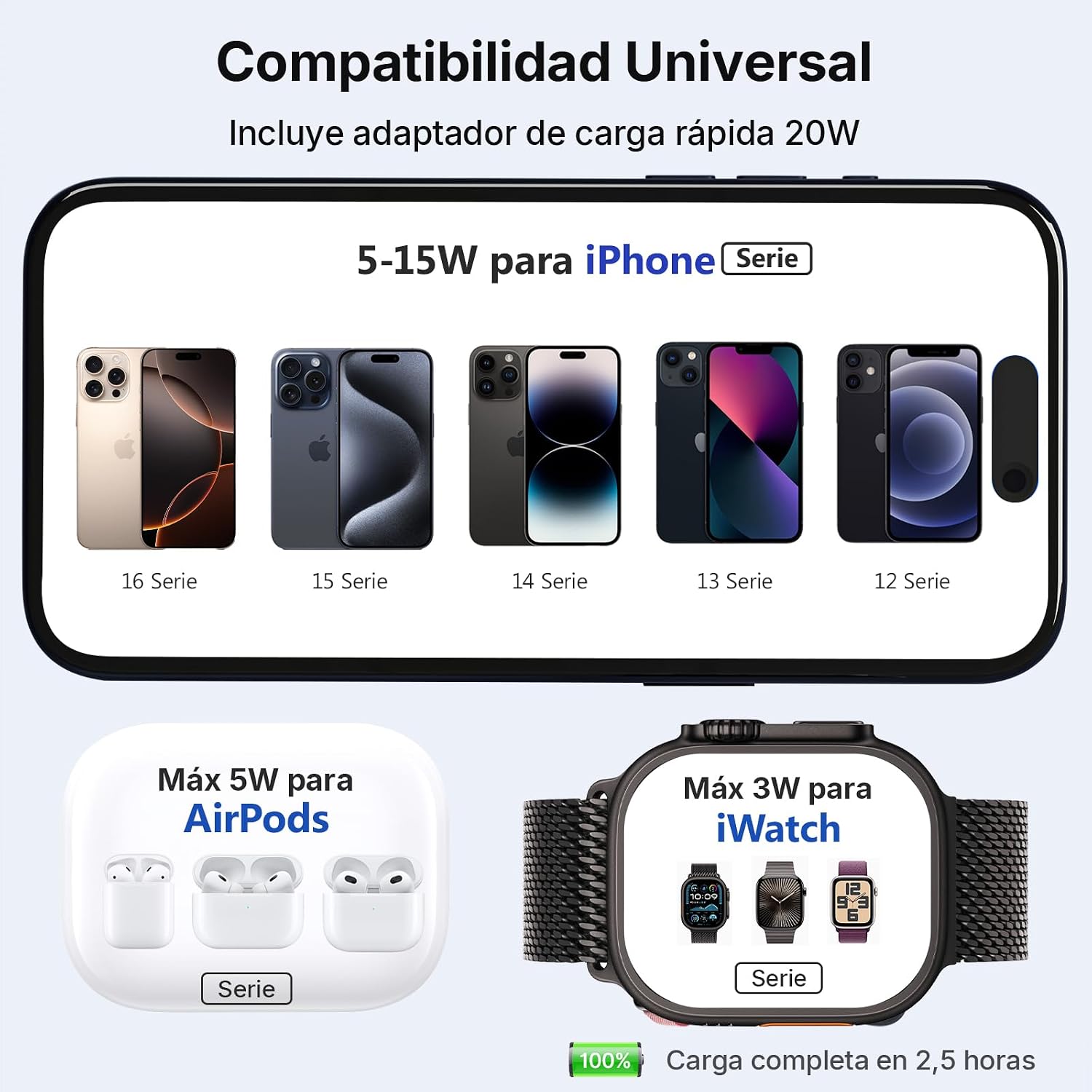 Thumbnail 4 de Alilong Cargador inalámbrico 15W 3 en 1 plegable