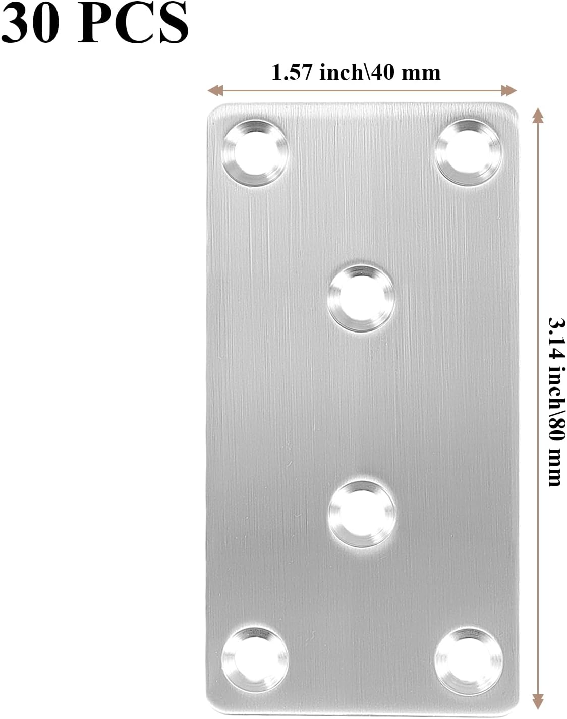 Thumbnail 1 de JIAYUET 30-Pack Flat Connecting Joining Plates (80 x 40 x 2mm) – Stainless Steel Brackets for Wood Repair