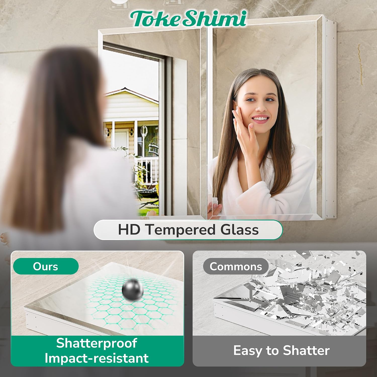 Thumbnail 6 de TokeShimi 24 x 32 Mirrored Medicine Cabinet with Beveled Mirror, Aluminum Frame, and Dual Mount Options