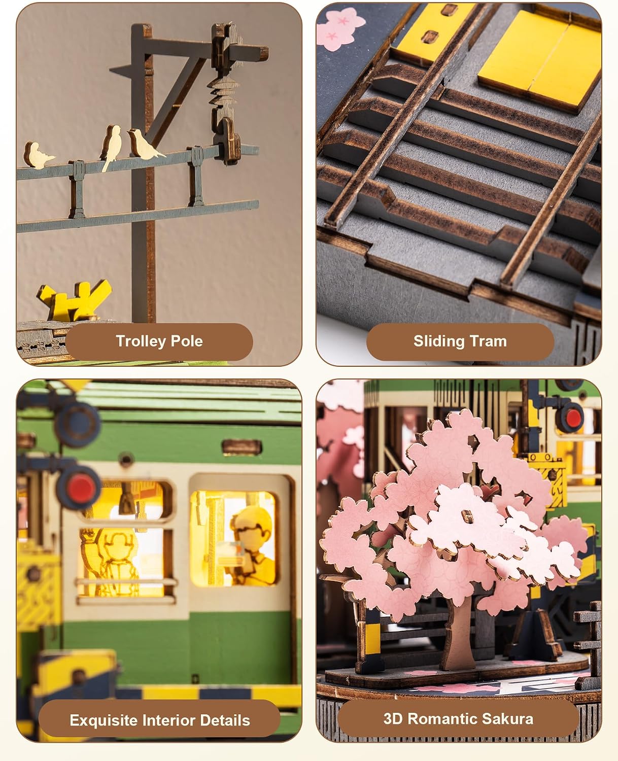 Thumbnail 5 de ROBOTIME Sakura Tram puzzle 3D in legno con luci 🎲