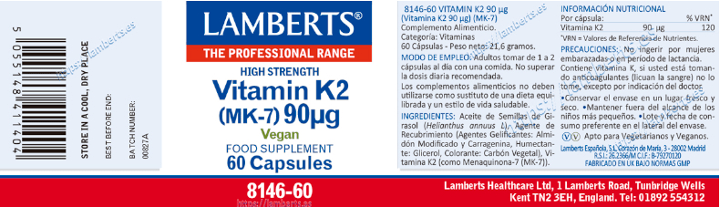 Thumbnail 1 de Lamberts Vitamina K2 Menaquinona-7 90 mg, 60 cápsulas 💊