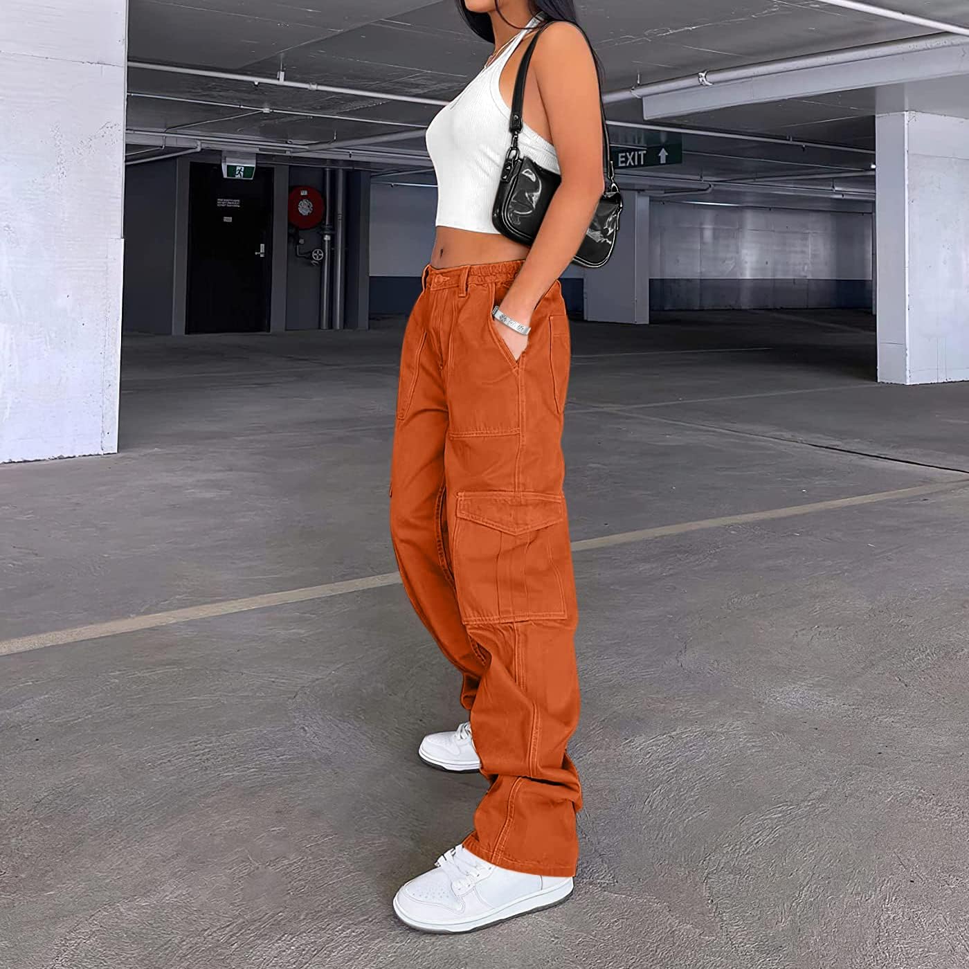 Detalle de Lepunuo Cargo Pants for Women, High-Waisted Wide-Leg with 6 Pockets