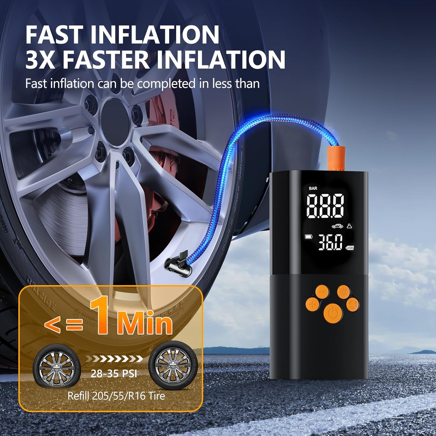 Detalle 2 de Compresor Aire Portátil 180 PSI Inflador Eléctrico